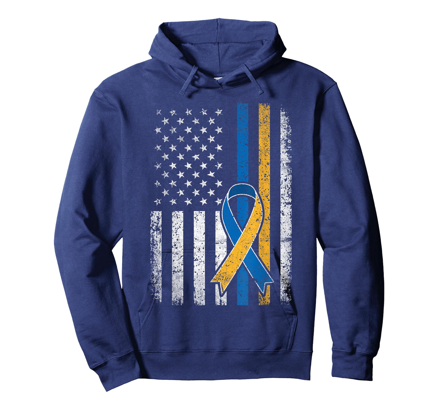 Down Syndrome Shirt USA Flag Retro Blue and Yellow Ribbon T-Shirt