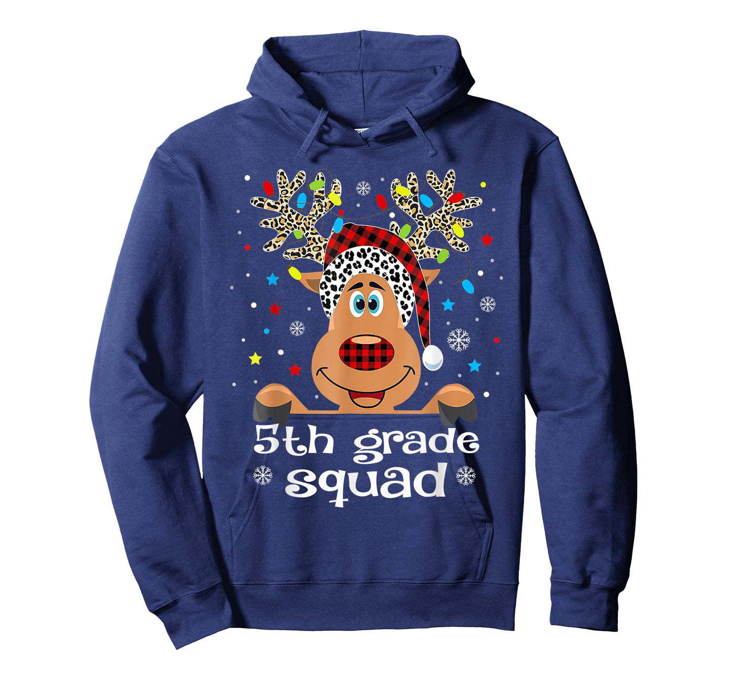 5th Grade Squad Plaid Reindeer Santa Hat Teacher Christmas T-Shirt
