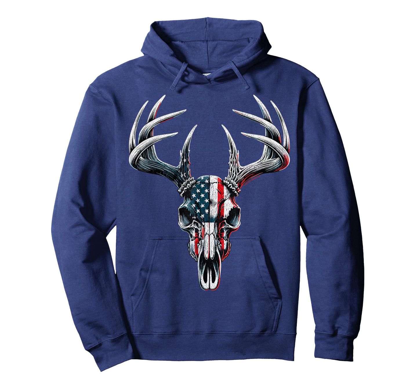 Whitetail Deer Hunting - American Flag on Buck Skull T-Shirt