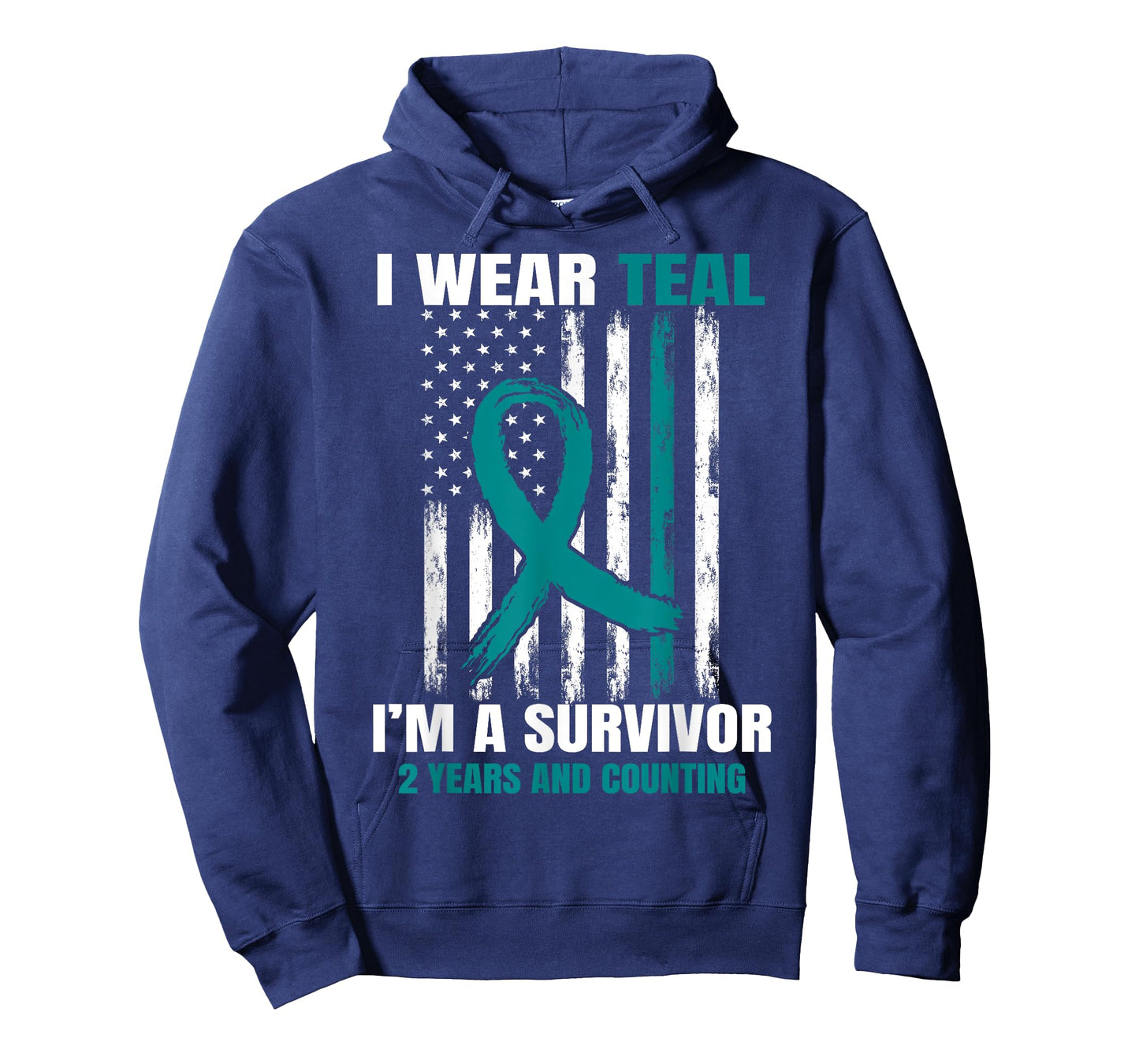 2 Year Ovarian Cancer Survivor Gifts Teal Awareness USA Flag T-Shirt
