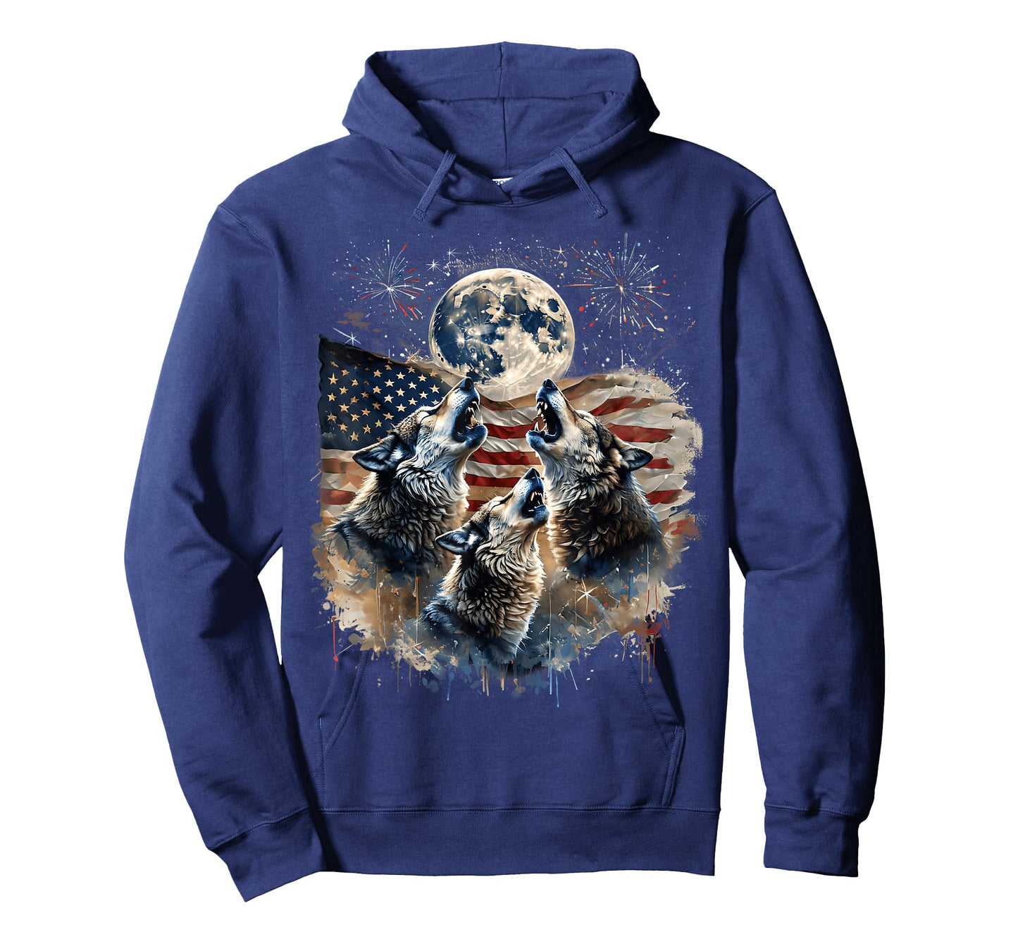 Wolf 4th of July Howling Wolves Under Moon American Flag T-Shirt
