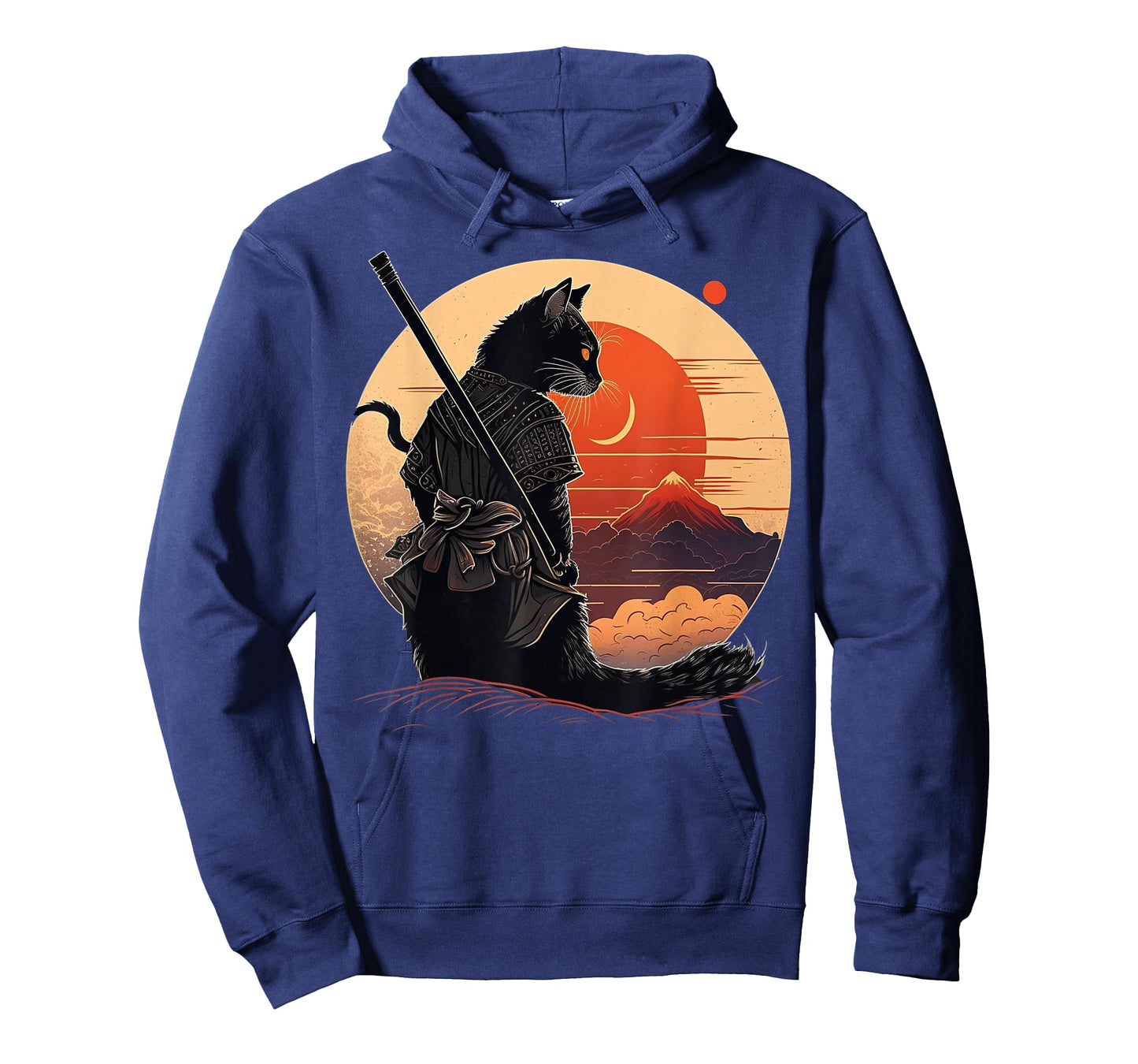 Vintage Japanese Sunset Style and samurai cat Kitten Lover Men Women Kids T-Shirt