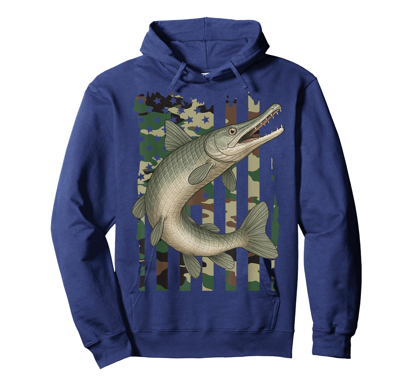 Alligator Gar with Camo American Flag, Fishing Alligator Gar T-Shirt