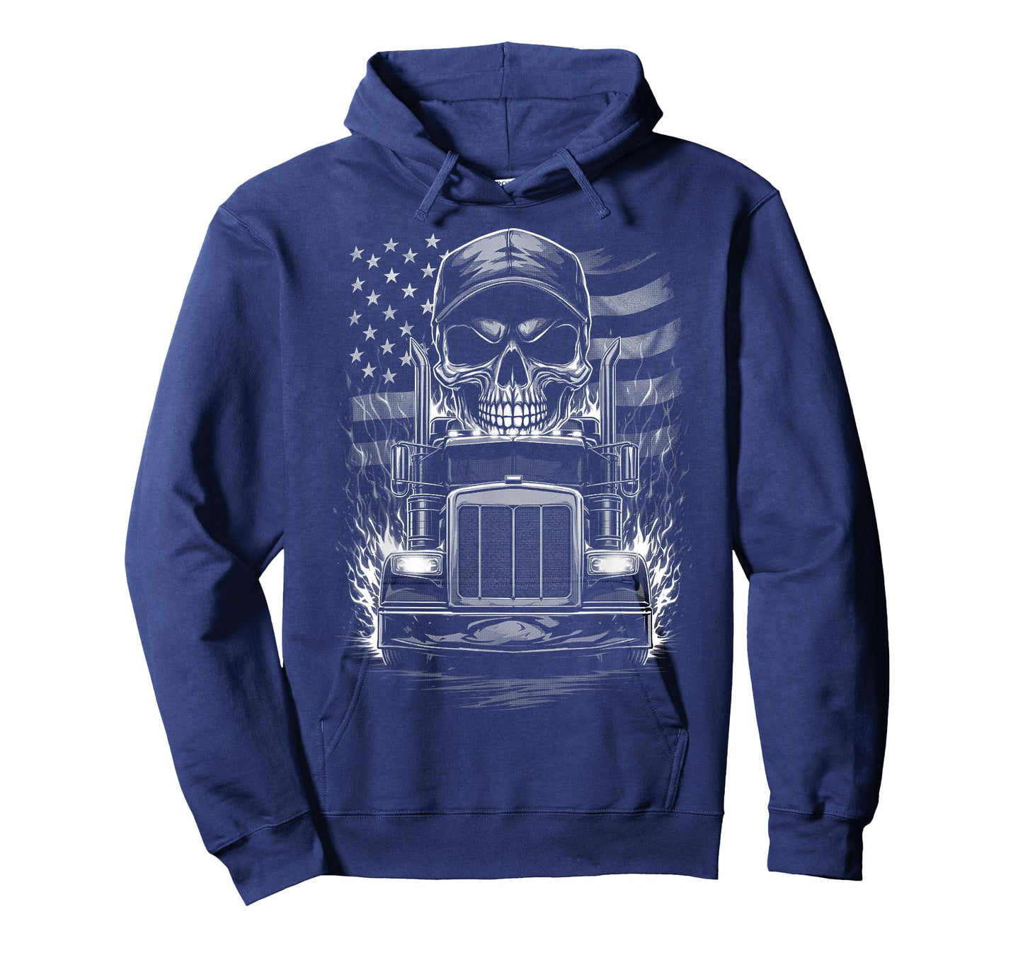 Trucker Patriotic American Flag Semi Truck Driver Skull T-Shirt