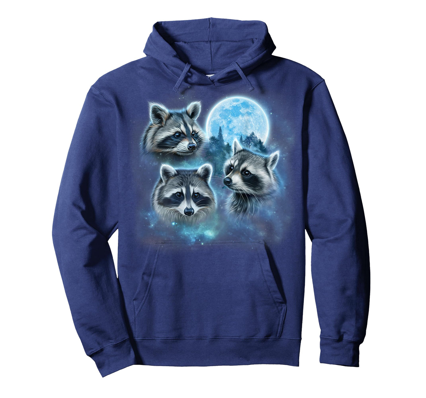 Three Raccoons Engulfed in Galaxy Clouds Under Icy Moon T-Shirt