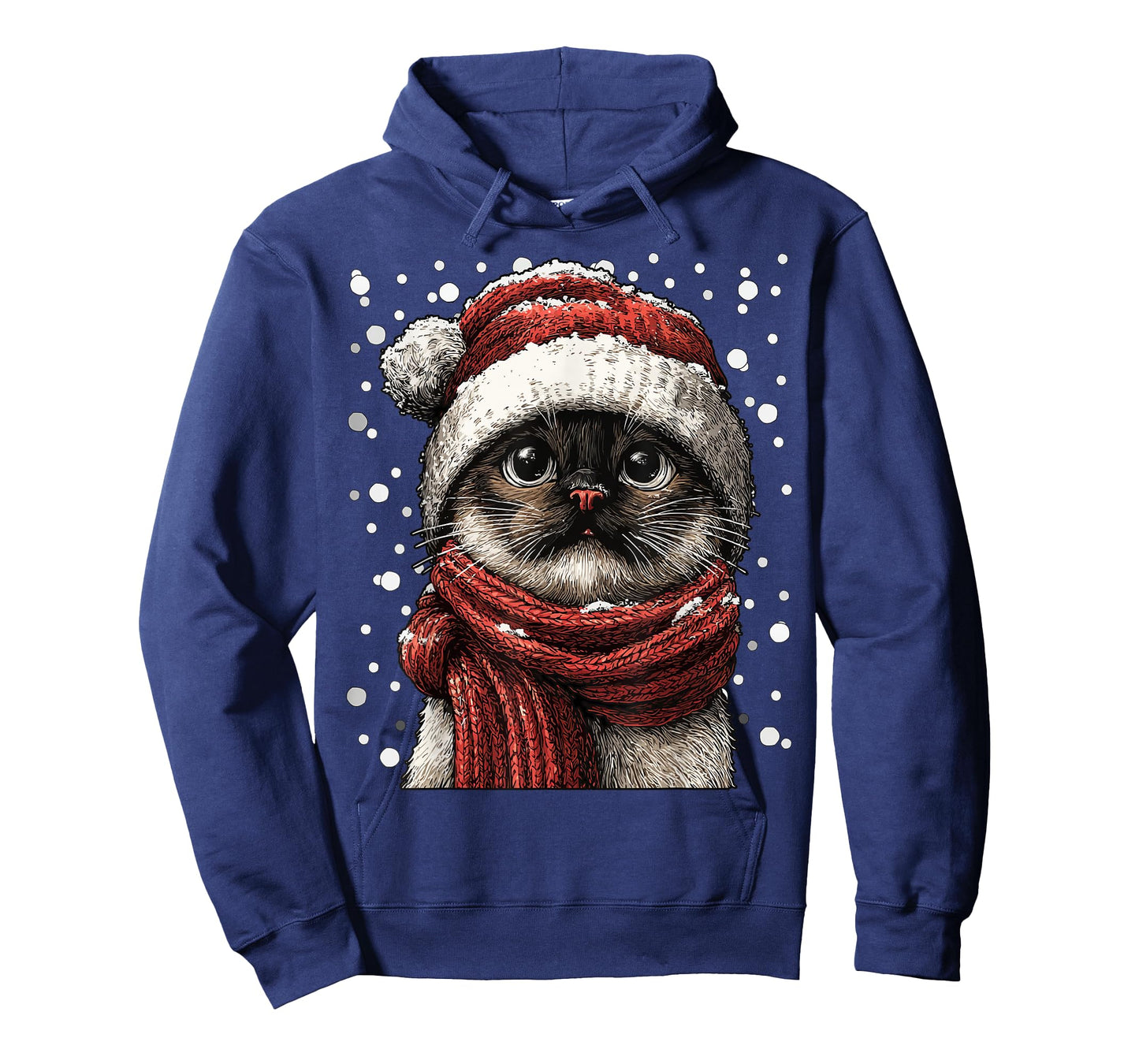 Snowy Siamese Cat with Snow Santa Hat Winter Christmas T-Shirt