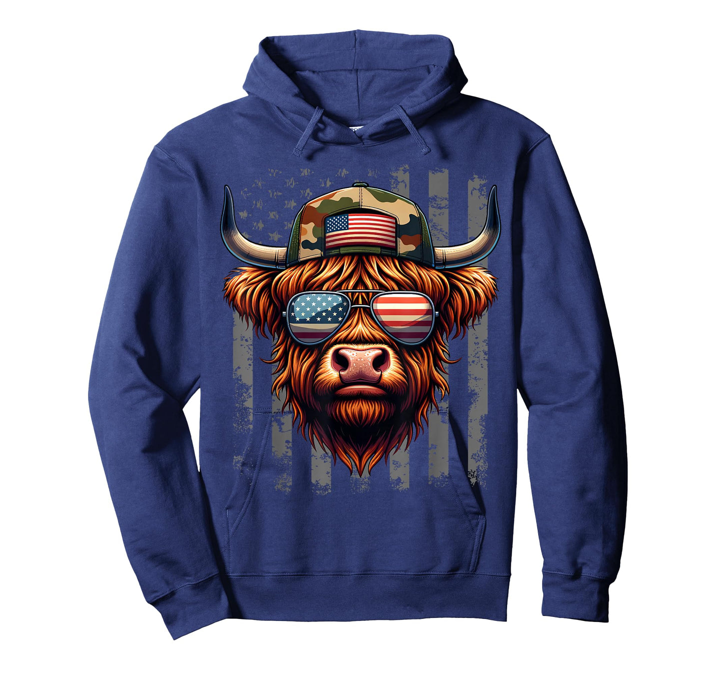 Highland Cow 4th July USA Flag Dad Father America Men Boys T-Shirt