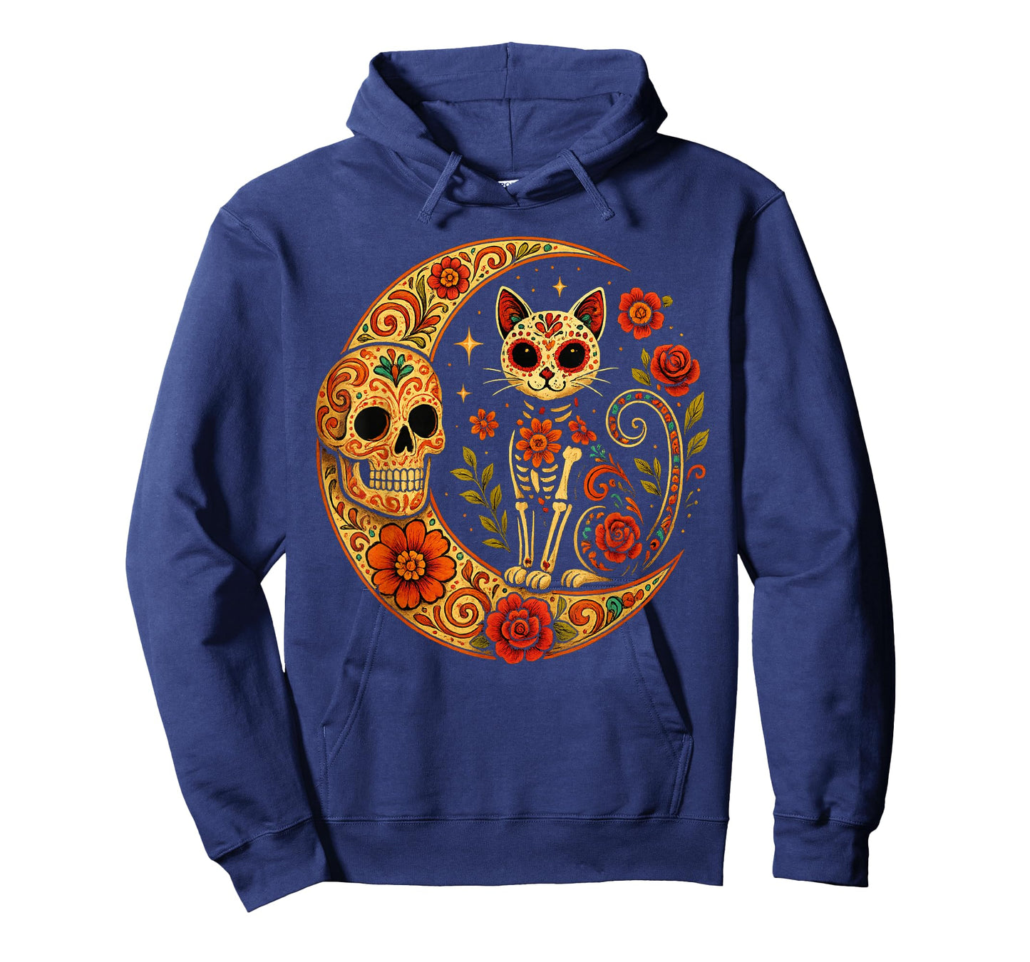 Sugar Skull Cat Moon Dia de Los Muertos Funny Halloween Cat T-Shirt