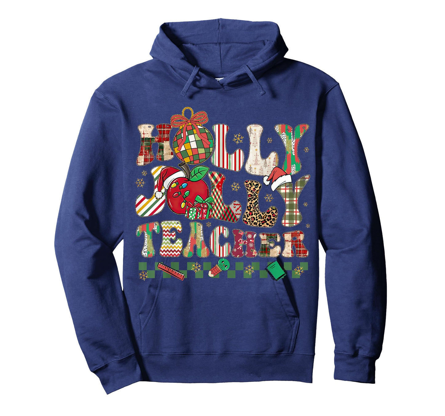 Holly-Jolly Teacher Christmas Patchwork Xmas Teaching Women T-Shirt