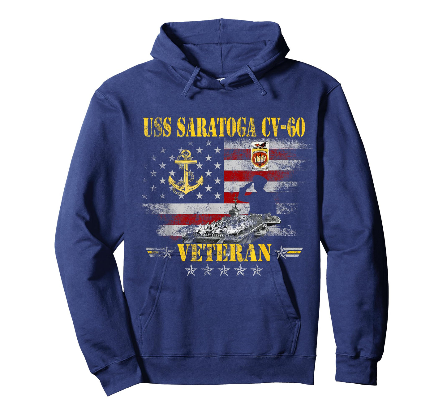 USS Saratoga CV-60 Aircraft Carrier Veteran Vintage USA Flag T-Shirt