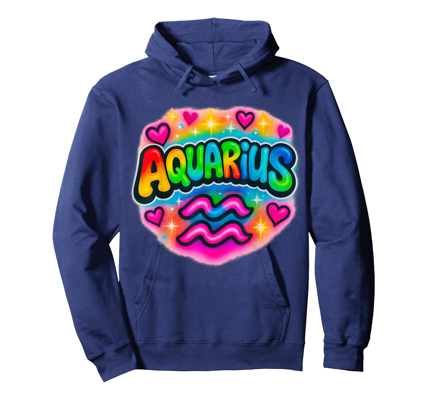 Aquarius Zodiac Sign Airbrush Rainbow Star Graphic T-Shirt