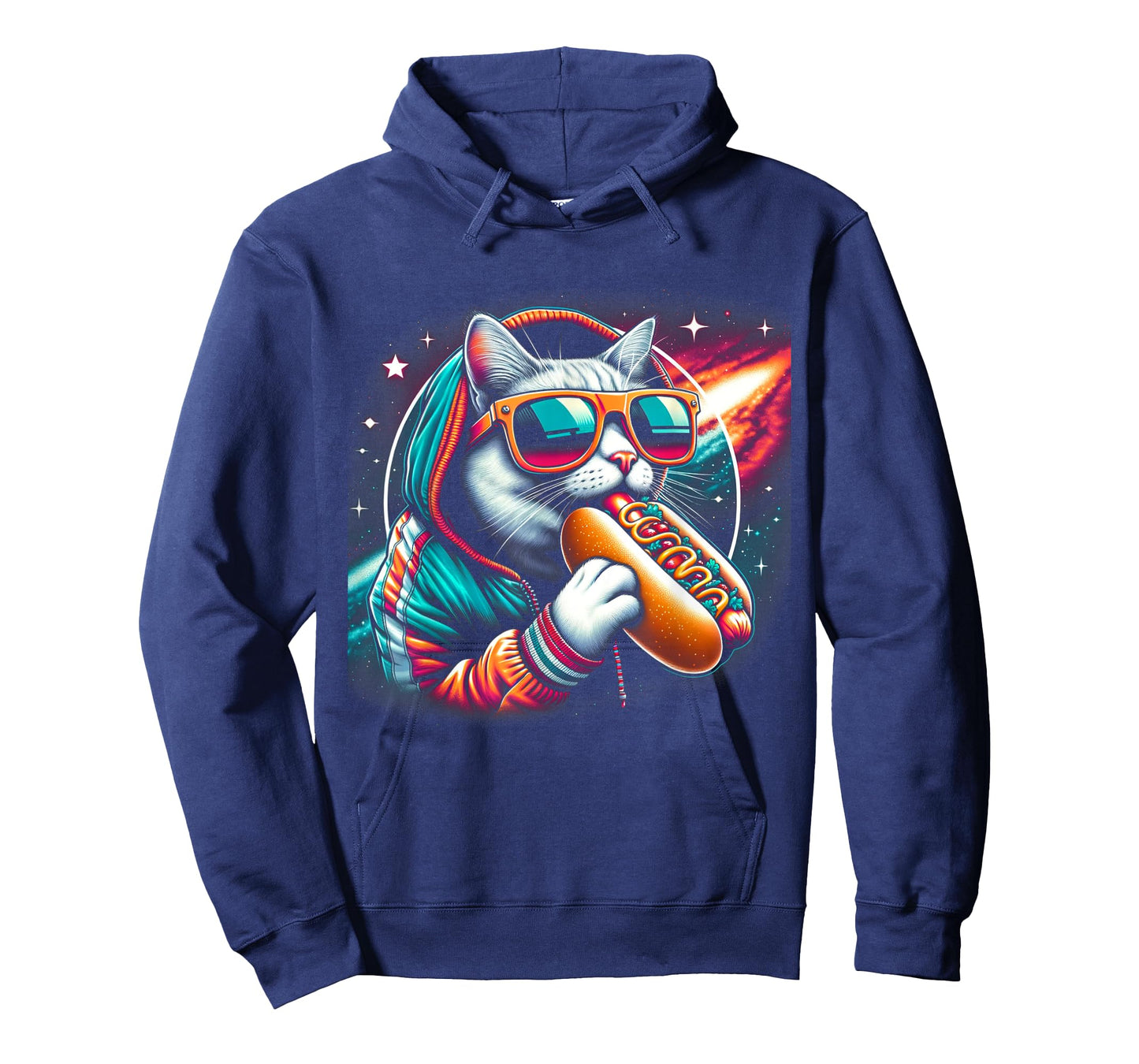 Funny Cat eating Hotdog in space kitty Space Galaxy Men Women Kids T-Shirt