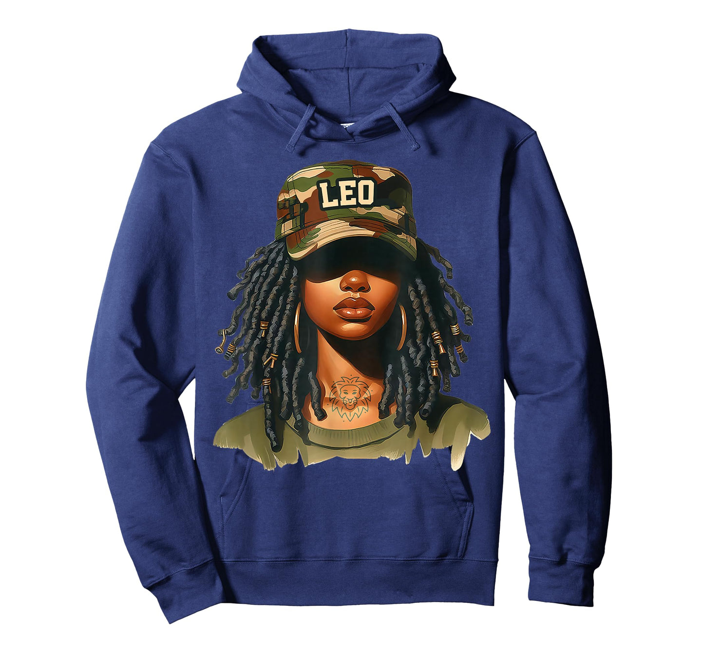 Leo Queen Black Girl with Cap Camo Afro Woman Zodiac T-Shirt