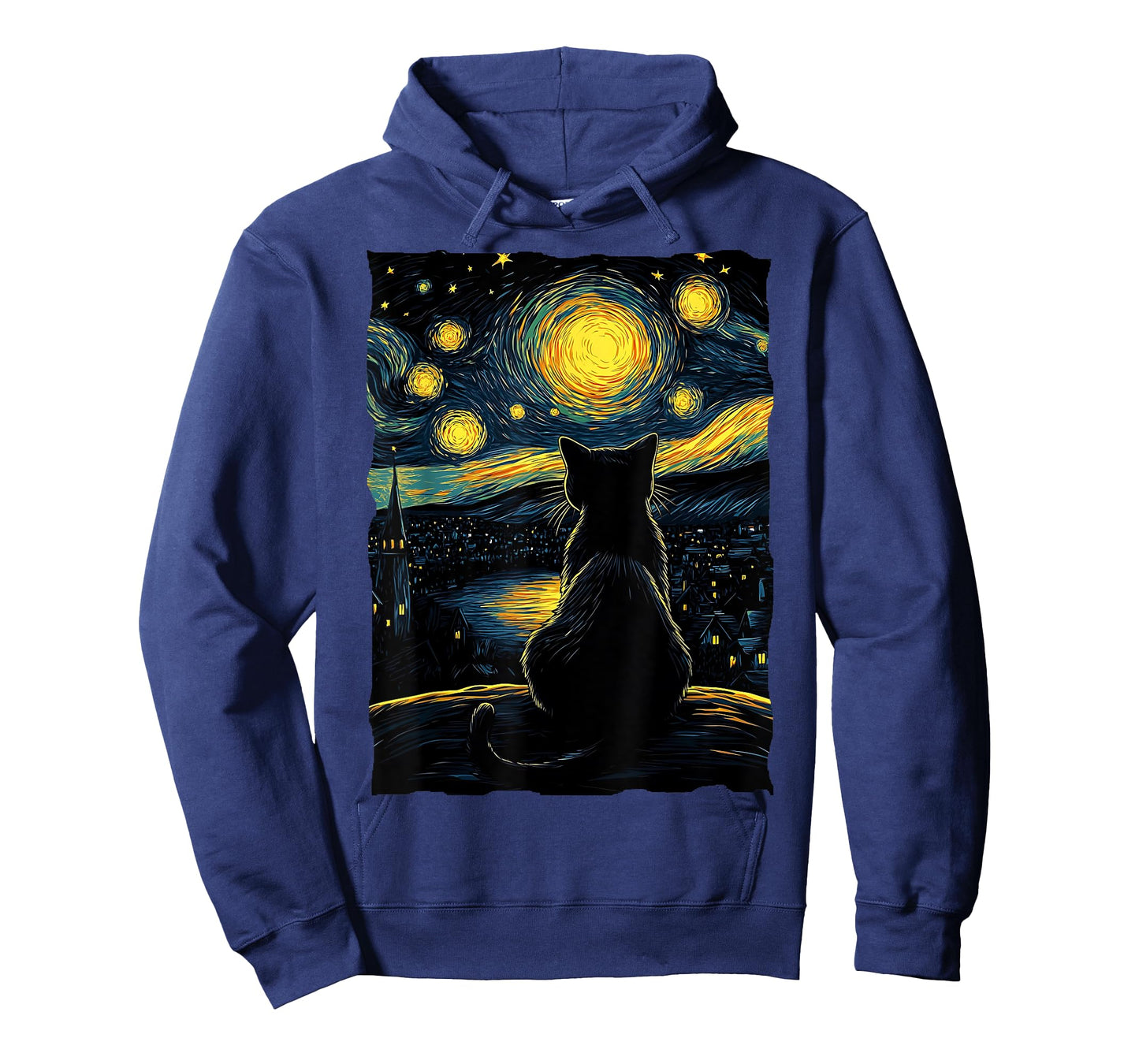 Black Cat Lover Starry Night Vincent van Gogh T-Shirt