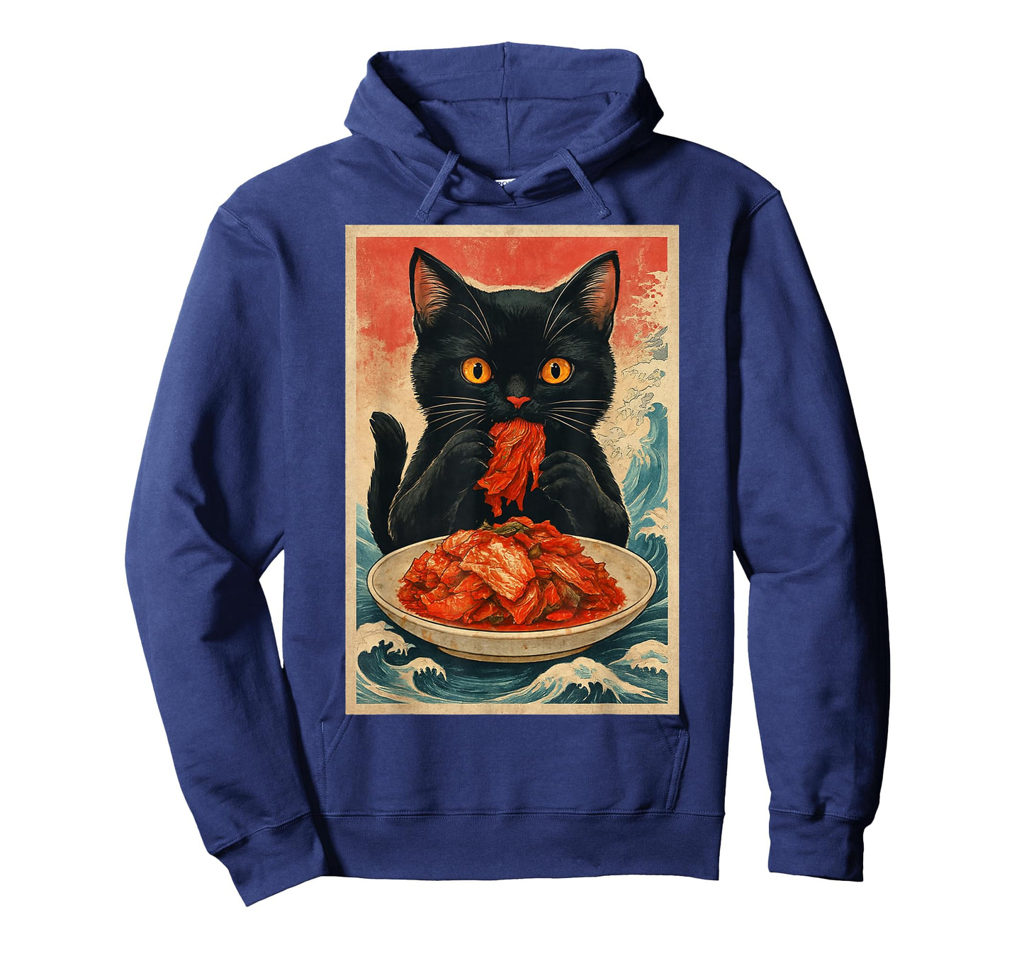 Funny Black Cat Eating Kimchi Retro Japanese T-Shirt