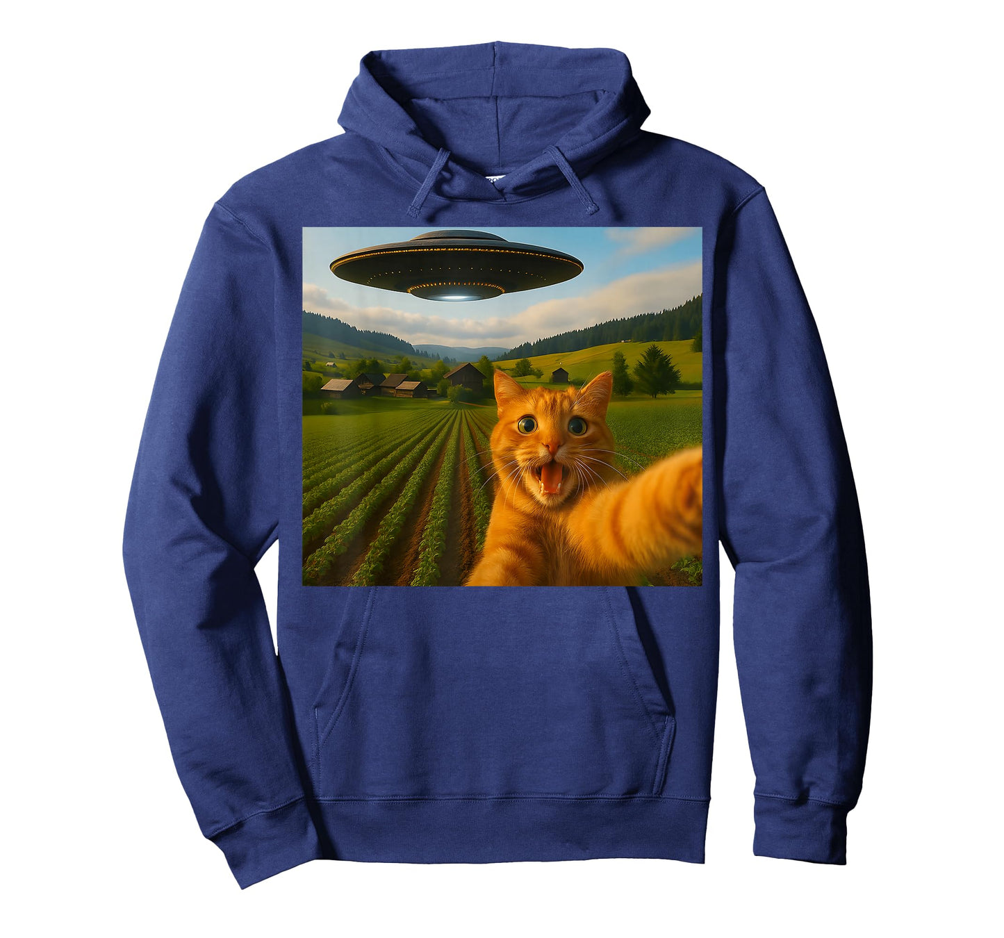 Orange Cat Selfie with Alien UFO for Men Women Kid T-Shirt