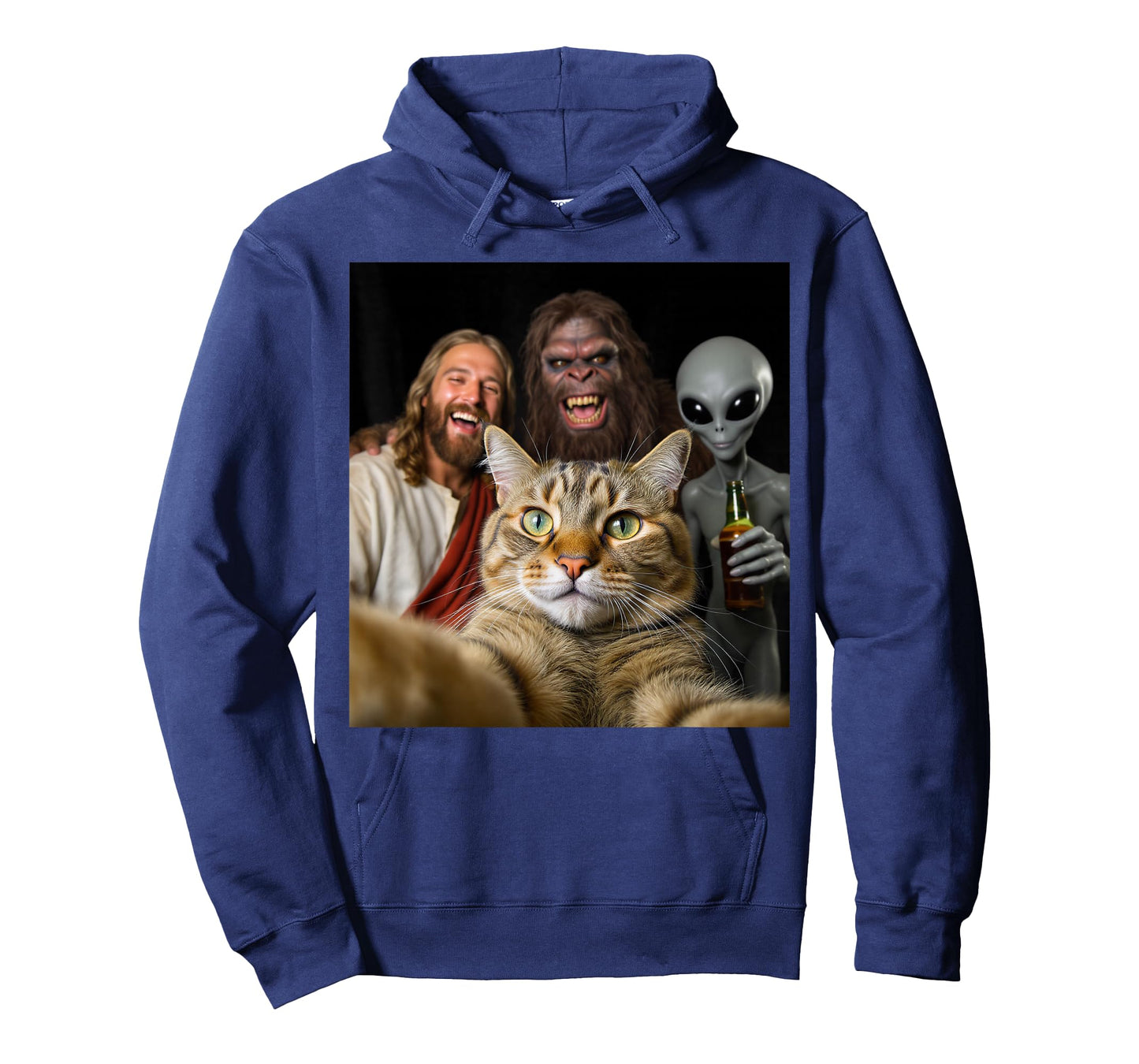 Funny Christmas Cat Selfie Bigfoot an Alien & Jesus Meme T-Shirt