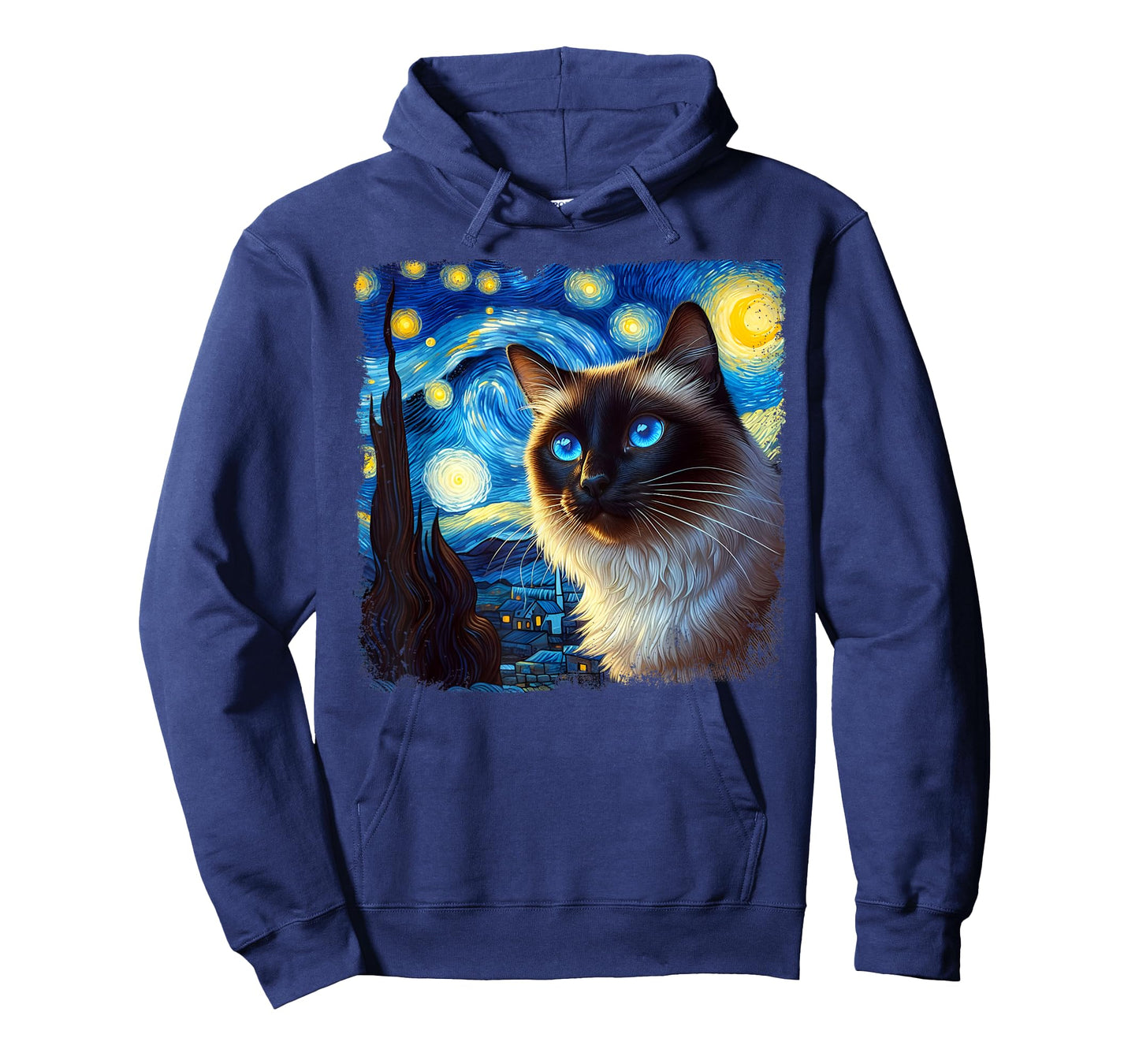 Funny Cute Siamese Cat Starry Night Van Gogh Painting T-Shirt