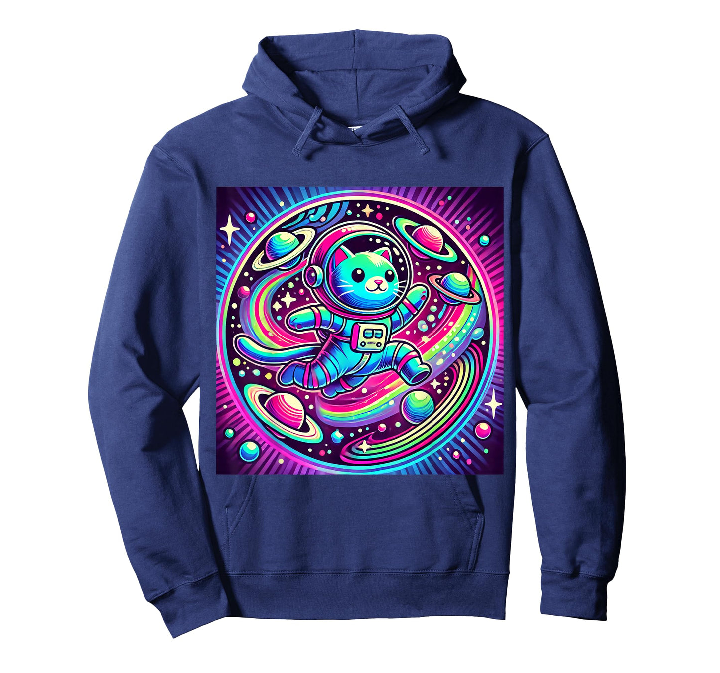 Astronaut Cat Flying Through a Neon Galaxy T-Shirt