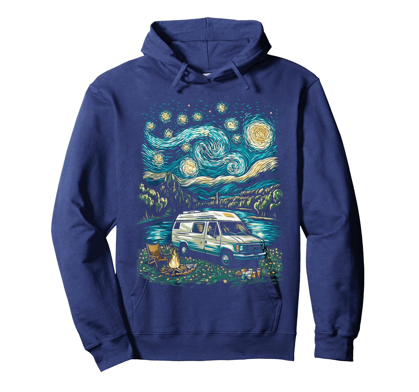 Camper Van Adventure Under Starry Sky Near Flowing River T-Shirt