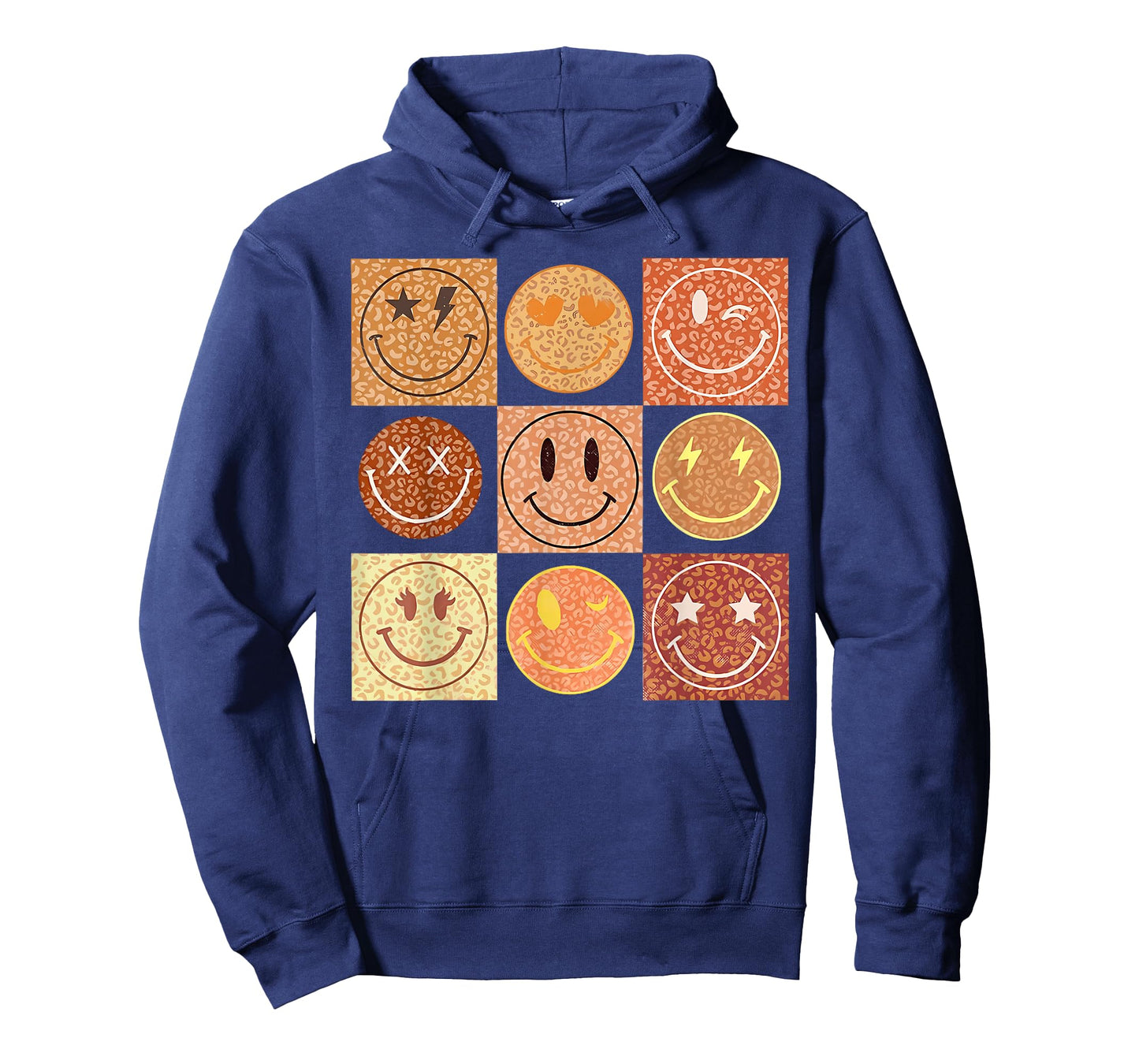 Retro Leopard Happy Face Checkered Pattern Smile Face T-Shirt
