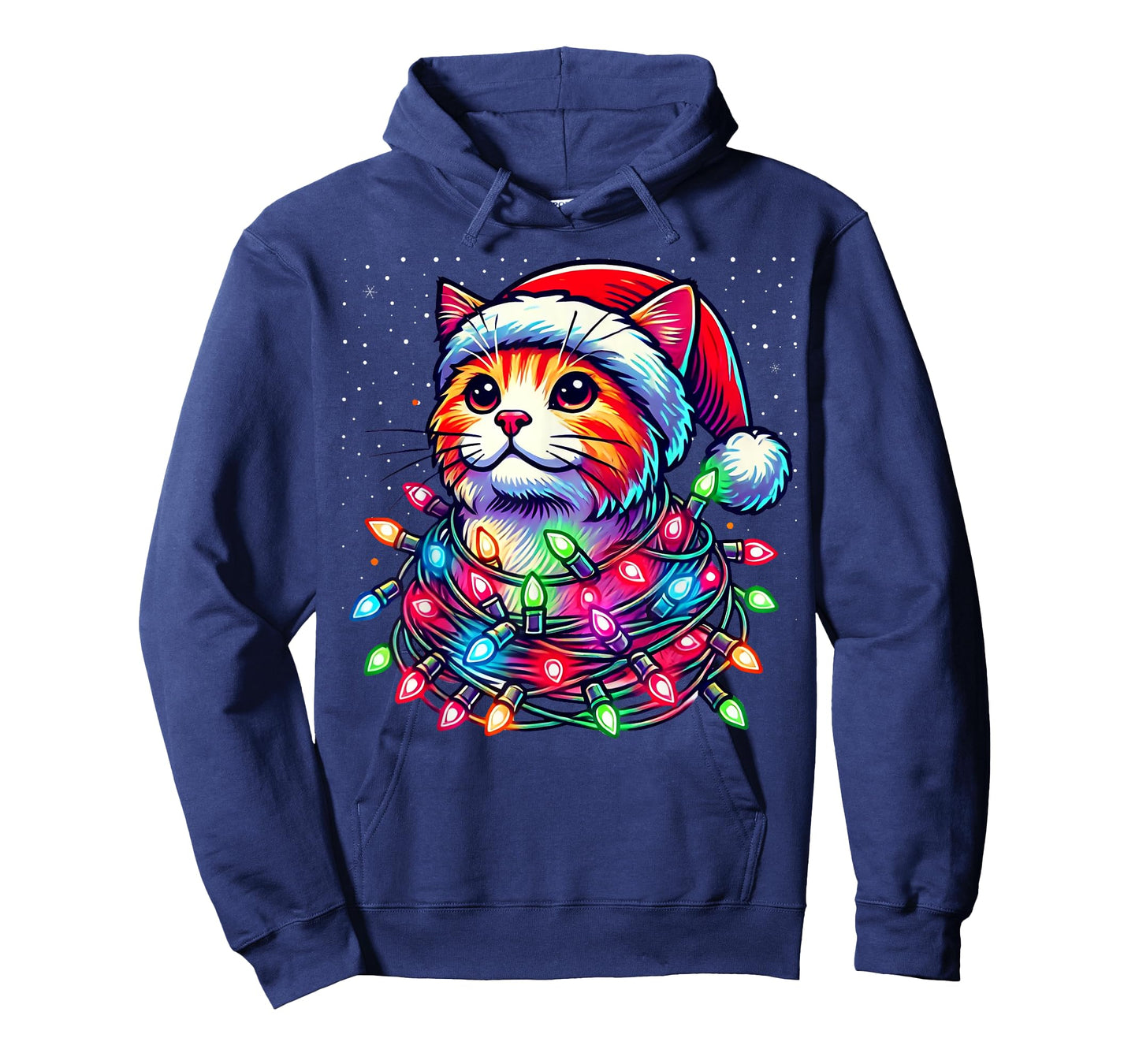 Santa Cat Tangled Up in Christmas Lights Funny Xmas Pajama T-Shirt