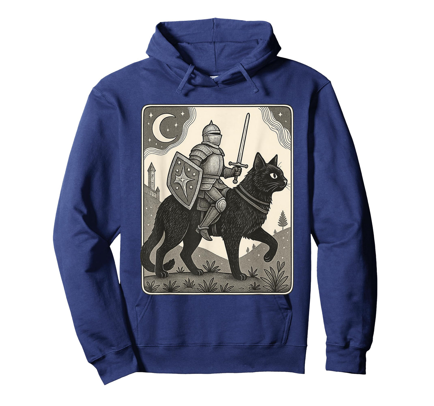 Knight Riding Black Cat Medieval Fantasy Funny Graphic T-Shirt