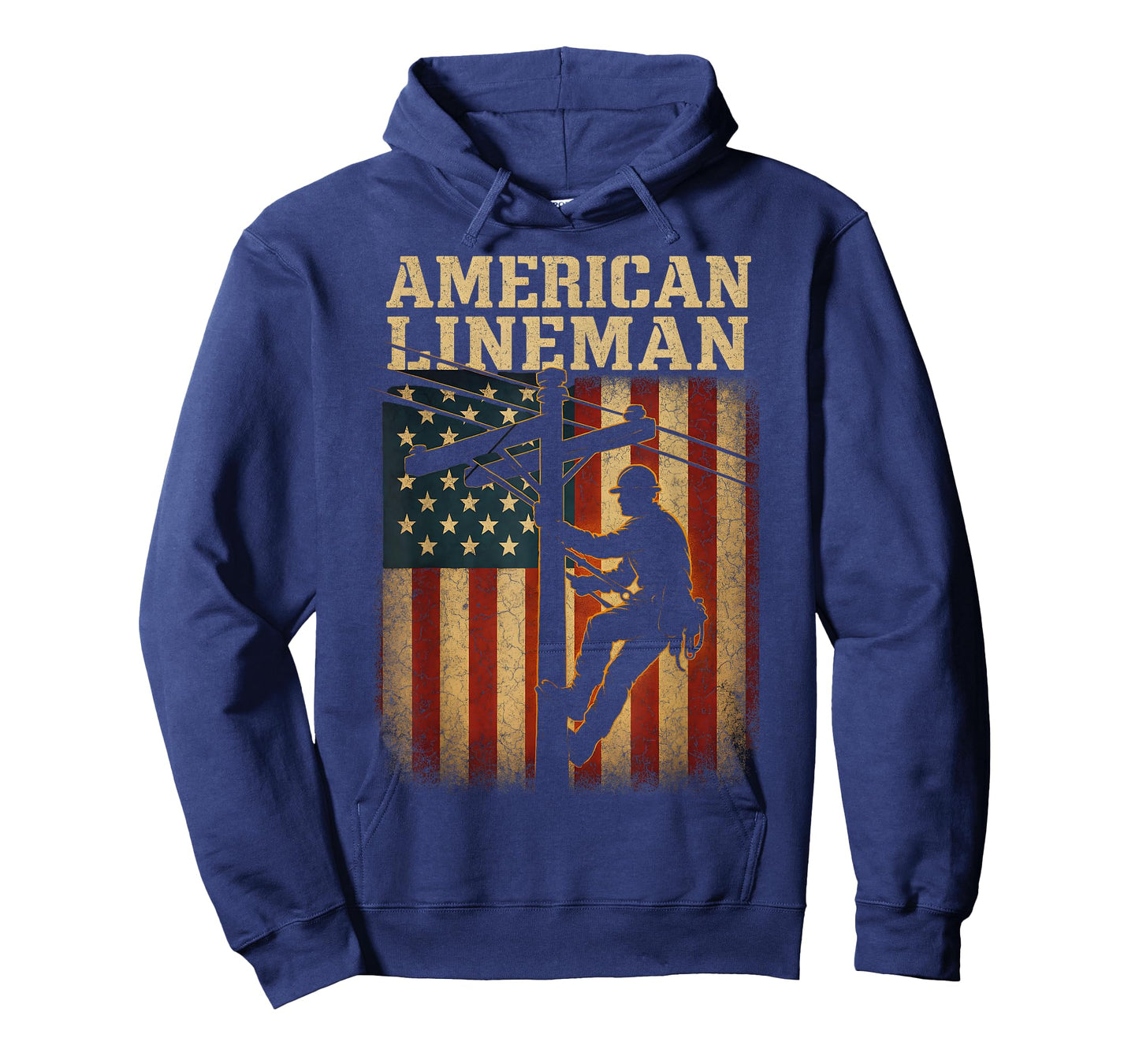 Retro Lineman American Flag Electric Cable Patriotic Lineman T-Shirt