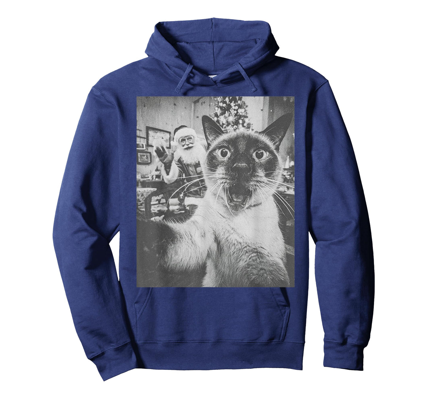 Funny AI Siamese Cat Selfie with Santa Claus Christmas Meme T-Shirt