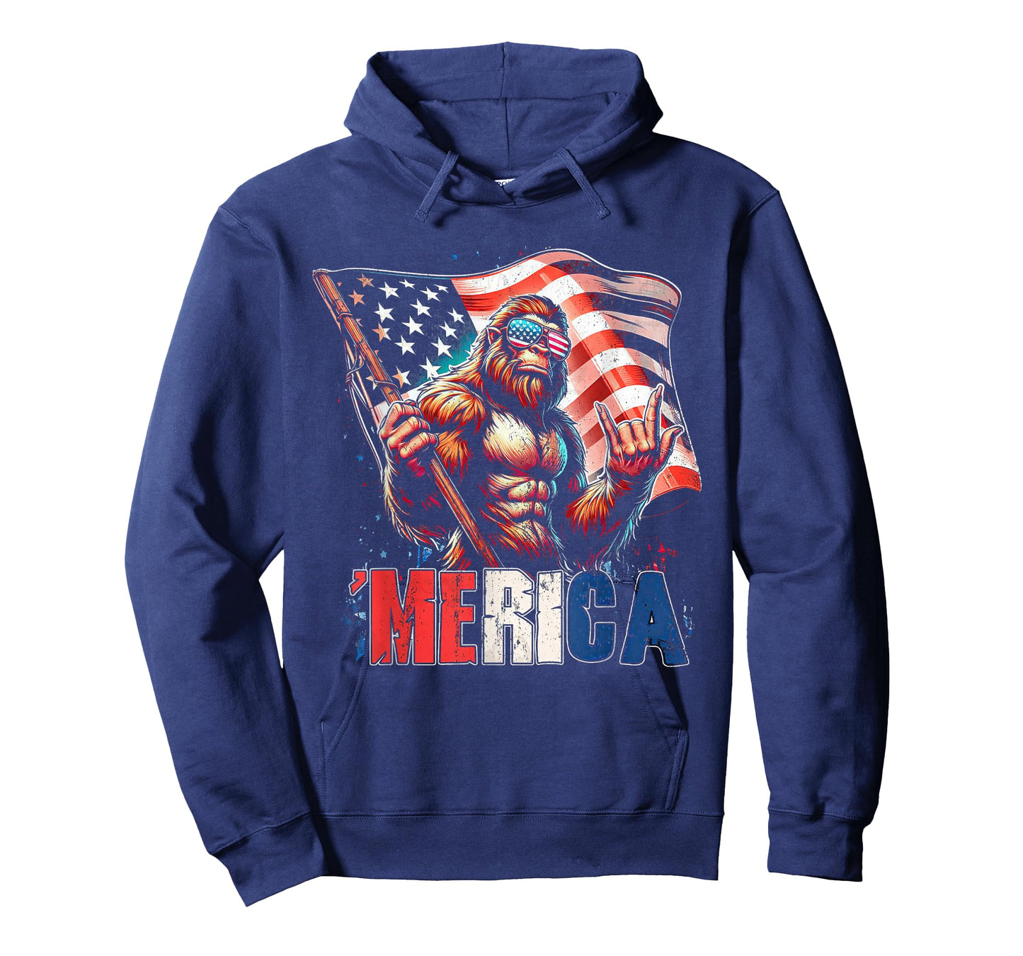 Bigfoot Merica Rock American Flag Patriotic 4th of July T-Shirt
