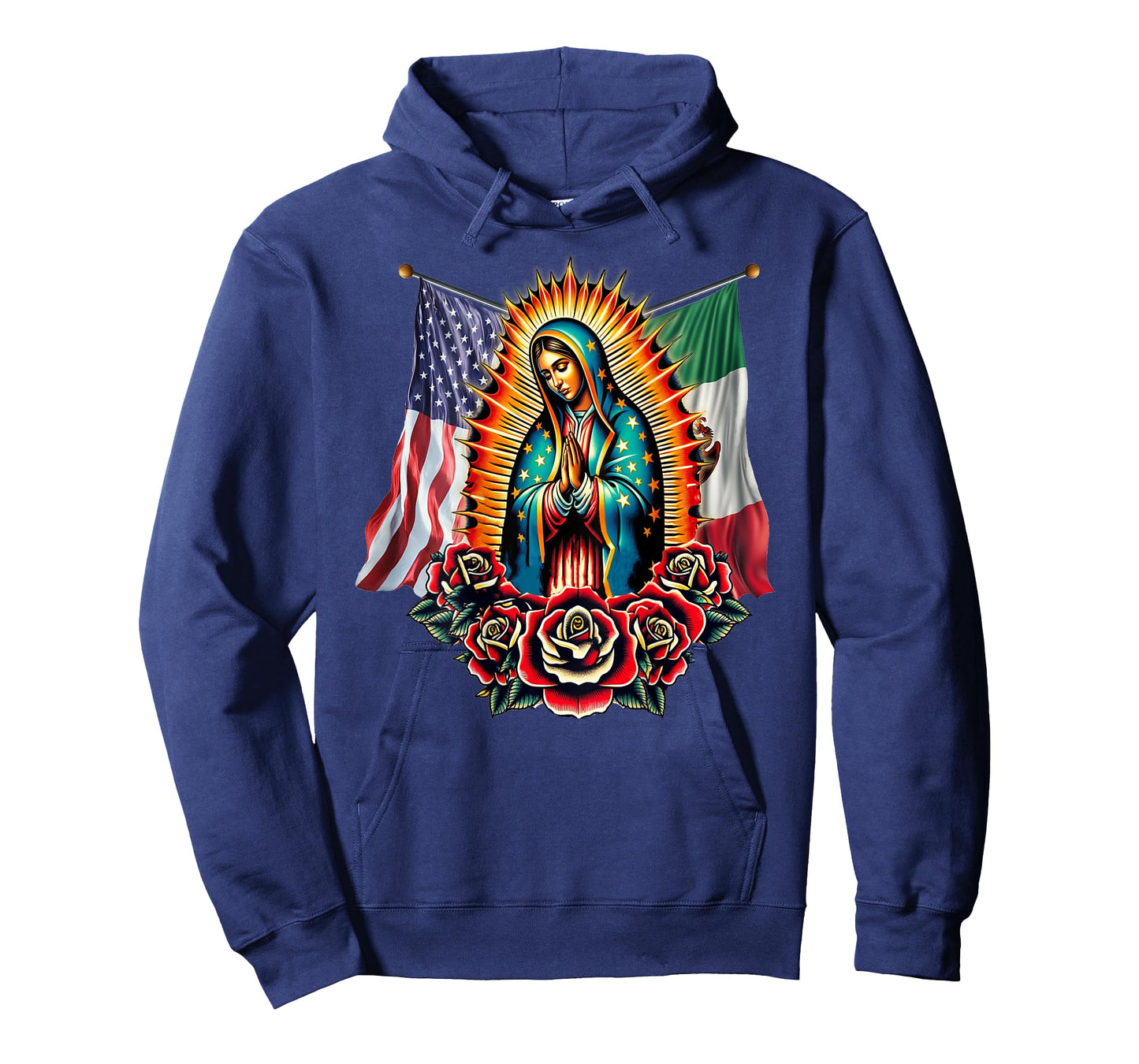 Virgen De Guadalupe Virgin Mary Mexican American Flag T-Shirt