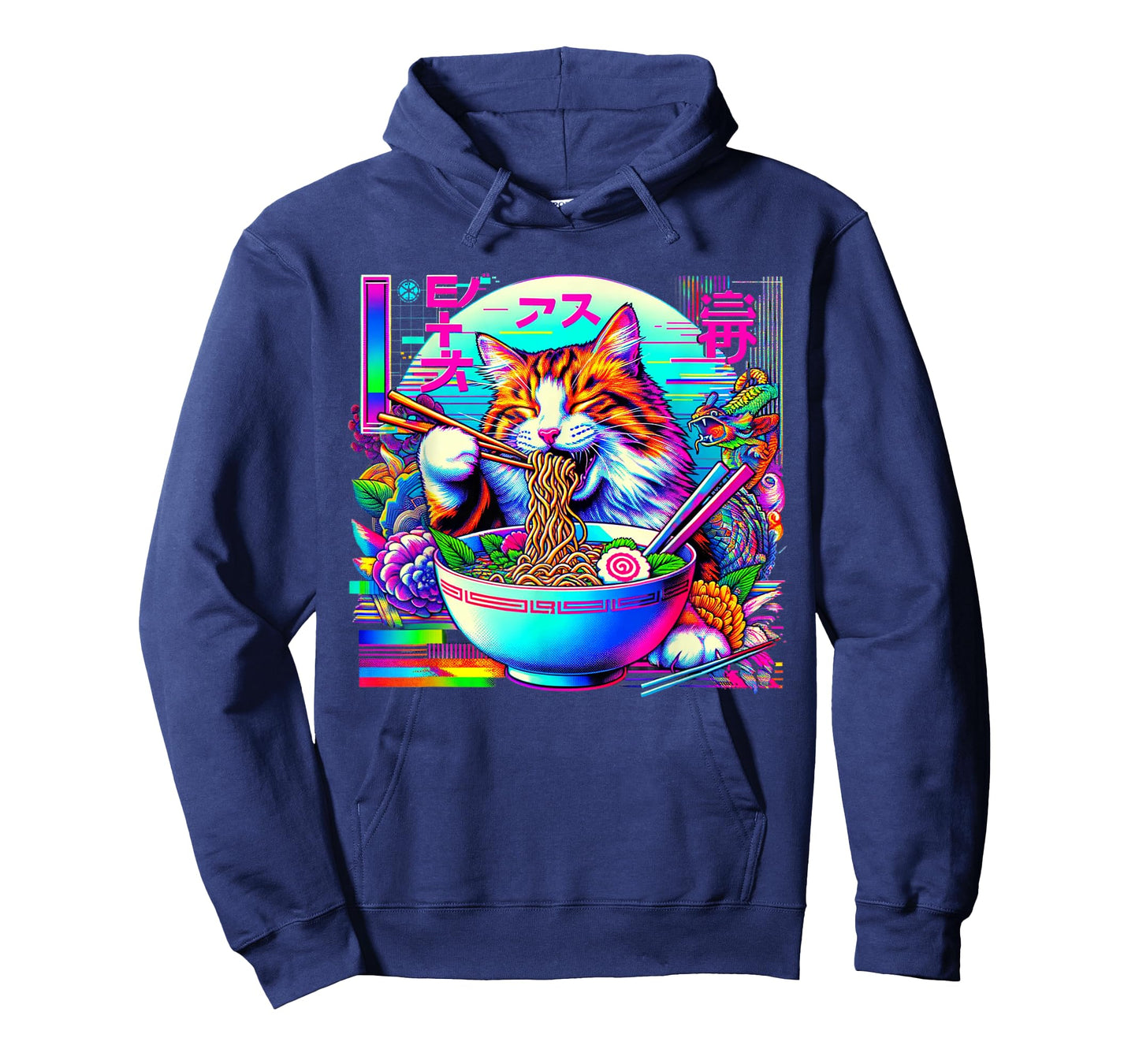 Vaporwave Japanese Glitch Art Cat Eating Ramen T-Shirt