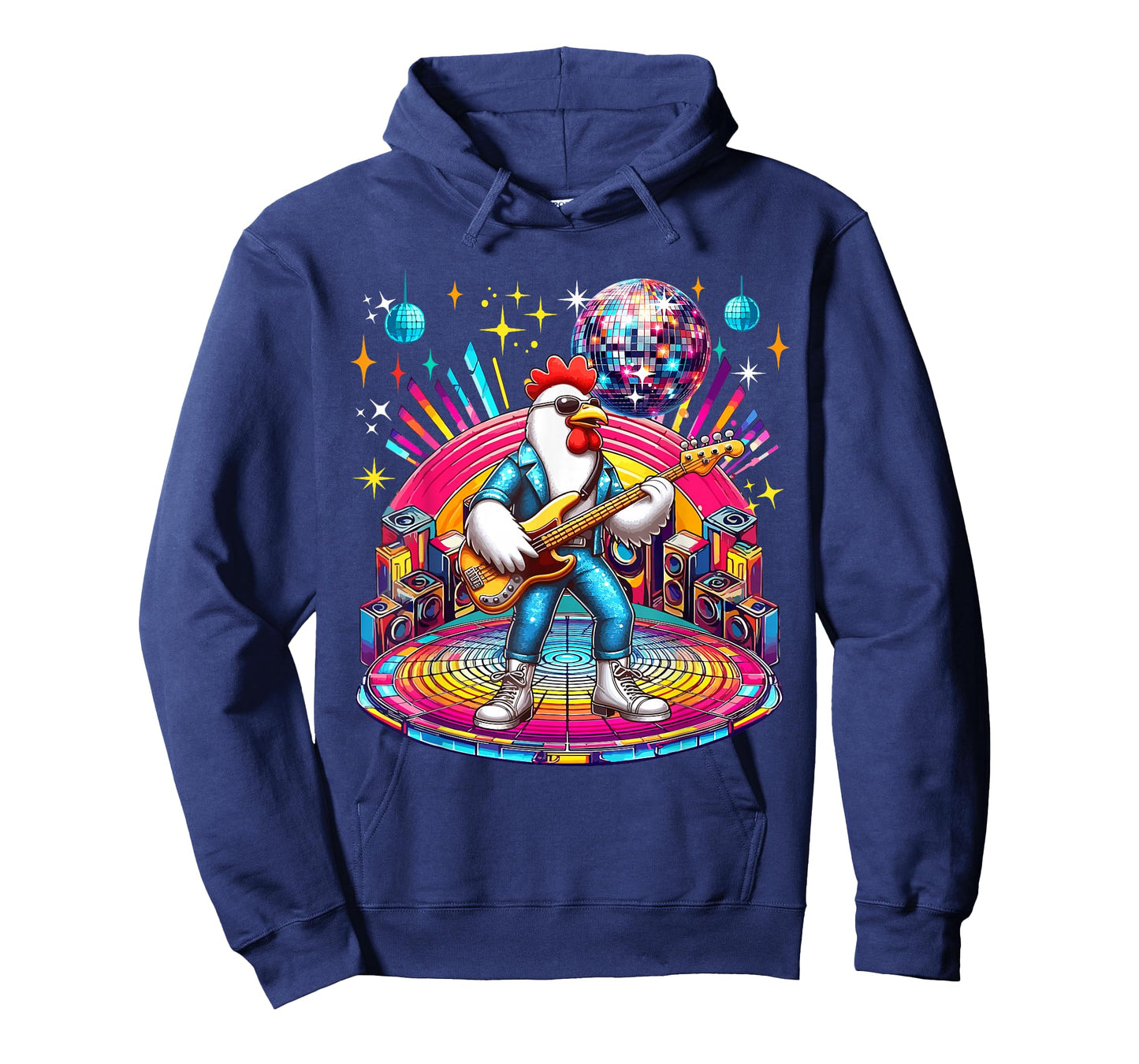 Chicken Sunglasses Playing Guitar Colourful Costume Disco T-Shirt
