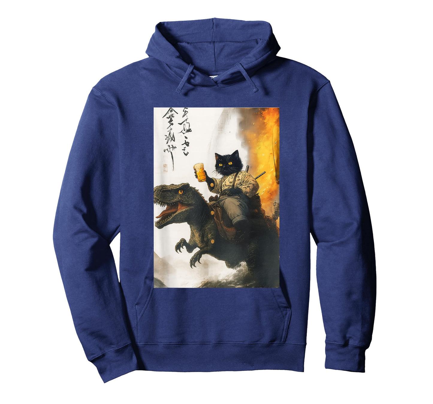 Samurai cat riding dinosaur with beer absurd warrior vibes T-Shirt