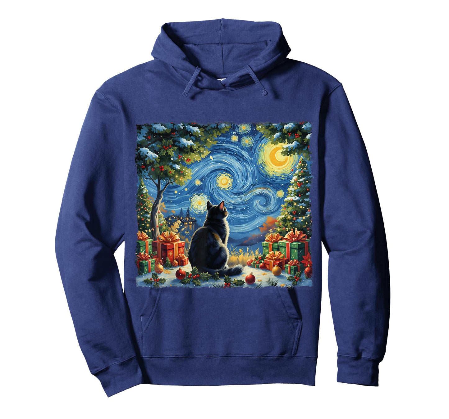 Christmas Cat Starry Night Van Gogh Santa Winter Gift Art T-Shirt