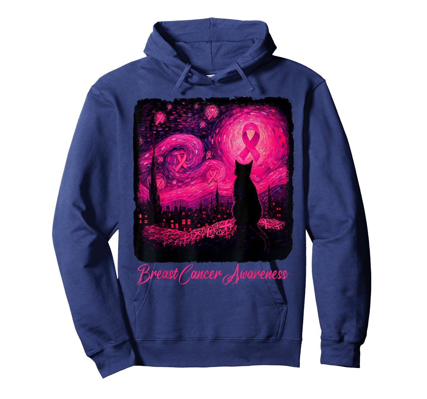 Starry Night Van Gogh Cat Halloween Breast Cancer Awareness T-Shirt