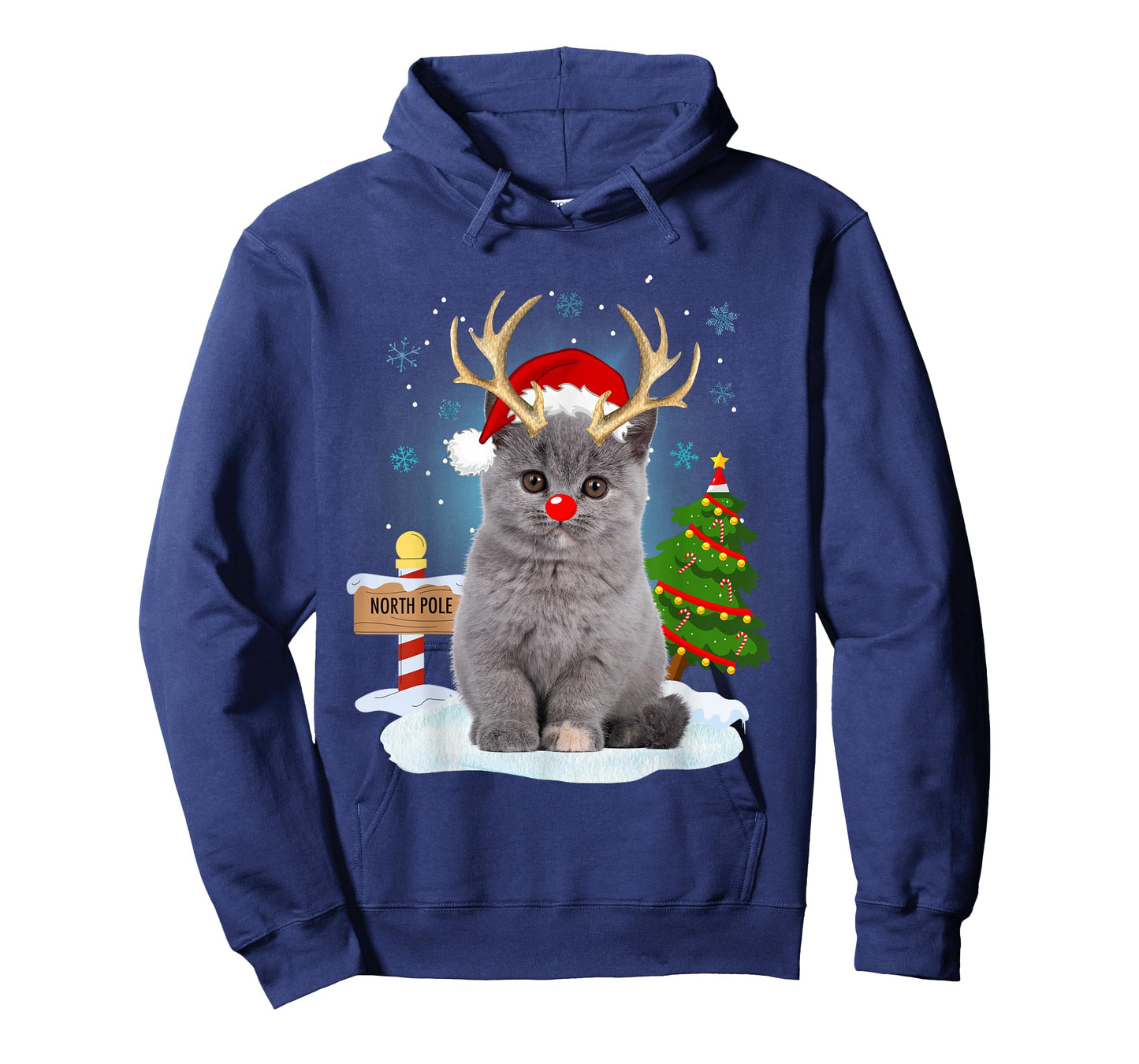 Funny Ugly Sweater Cat Reindeer North Pole Christmas T-Shirt