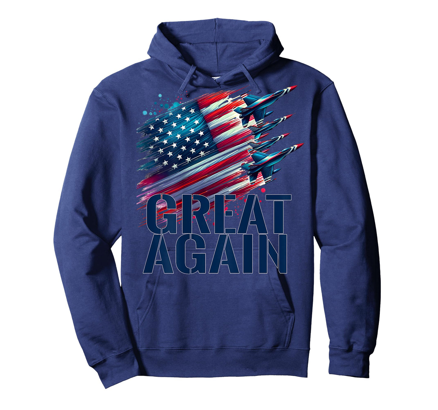 On Back Patriotic American Flag and Jets USA GREAT AGAIN T-Shirt