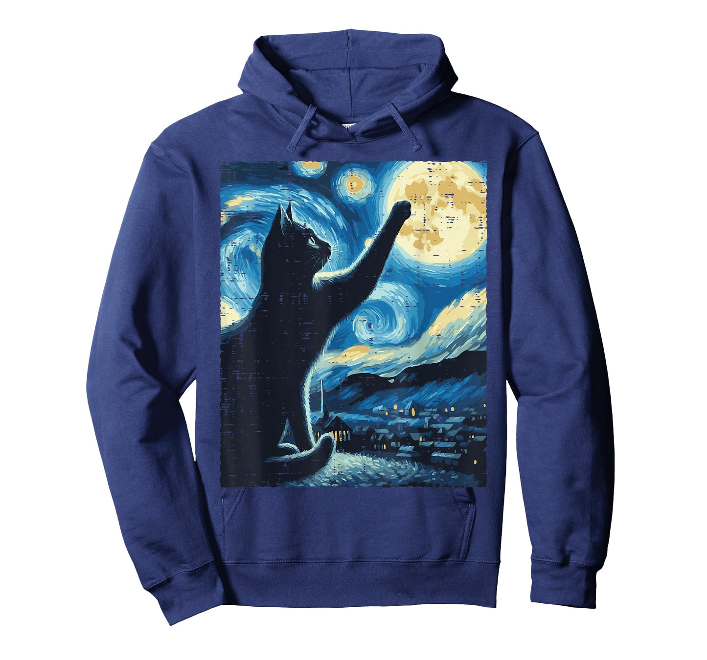 Cat Reaching Moon Starry Night Funny Kitten Men Women Kids T-Shirt