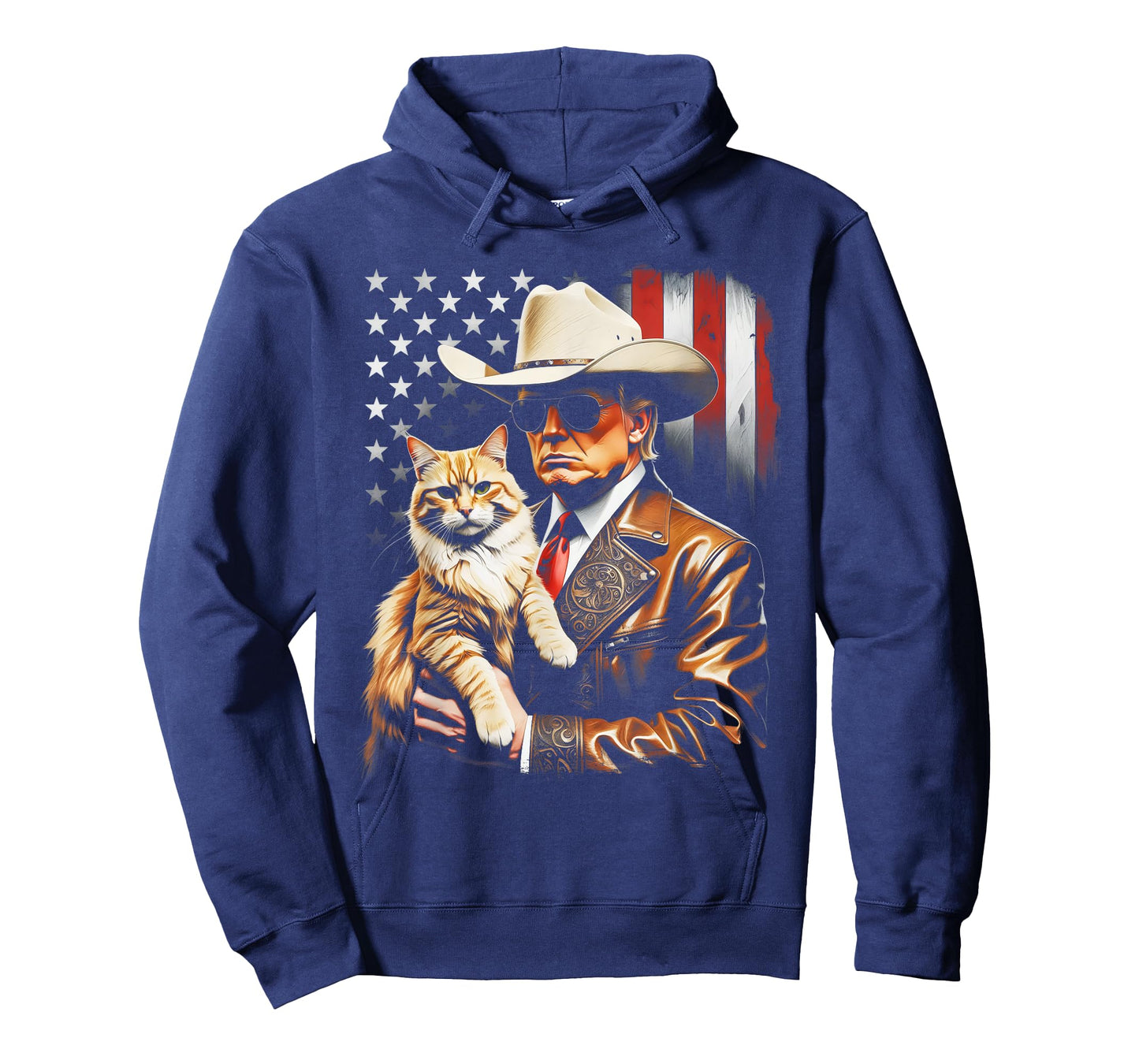 Trump and Cute Cat and American Flag Funny Trump Cowboy T-Shirt