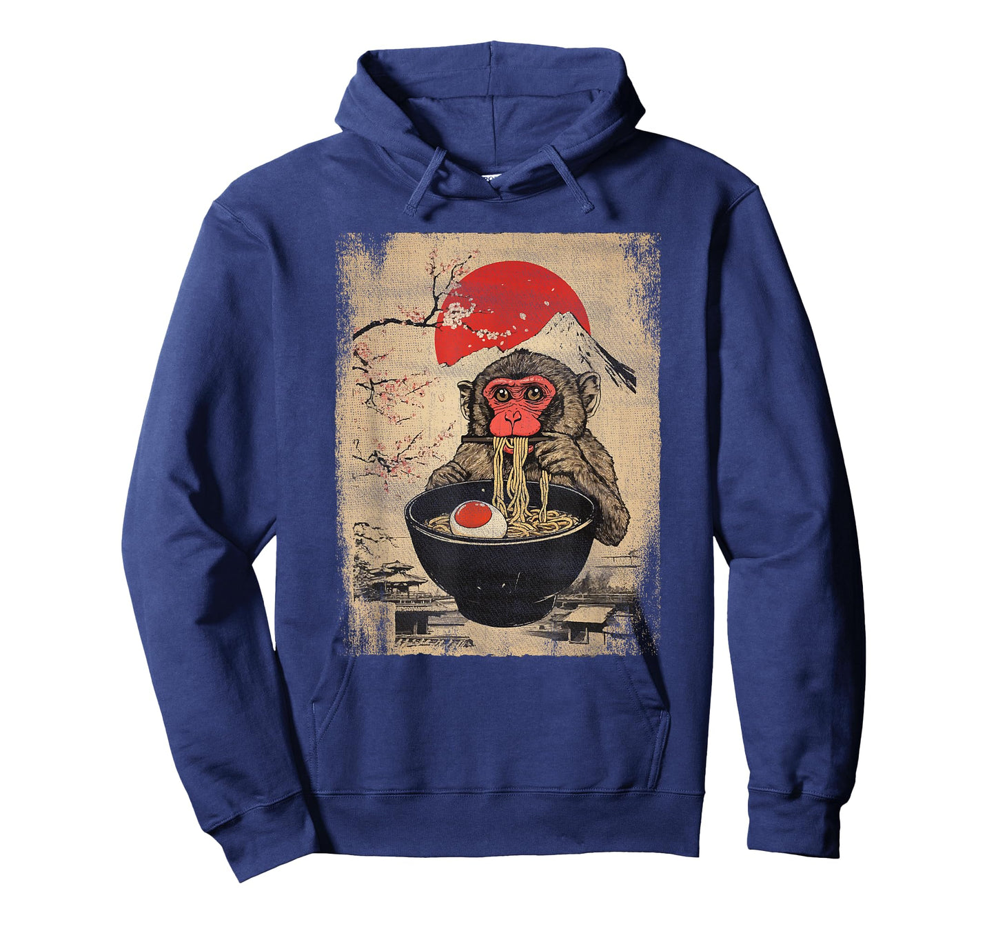 Japanese Woodblock Graphic Macaque Eating Ramen Monkey Lover T-Shirt