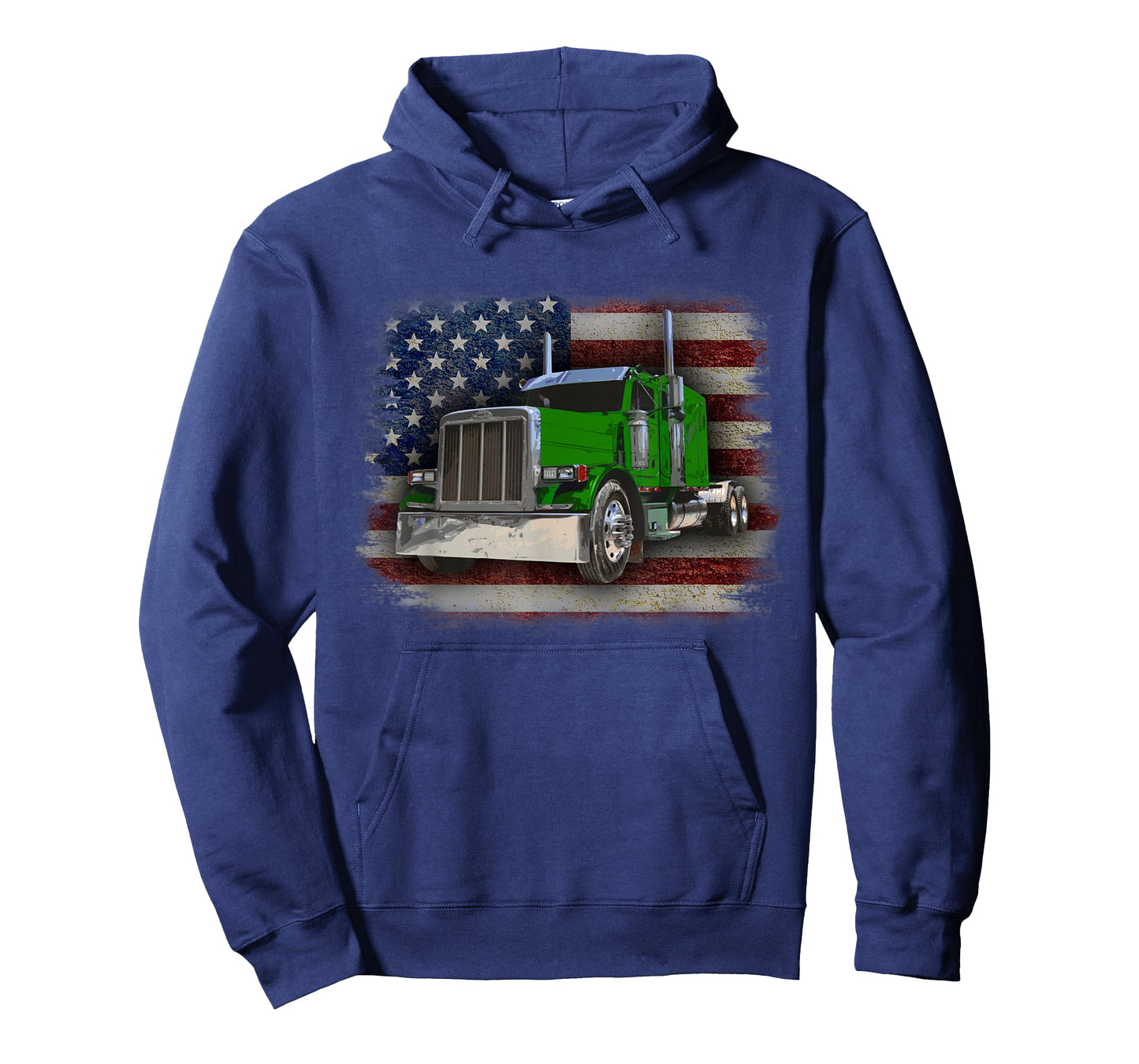 American Flag and Green Big Rig Patriotic Trucker T-Shirt