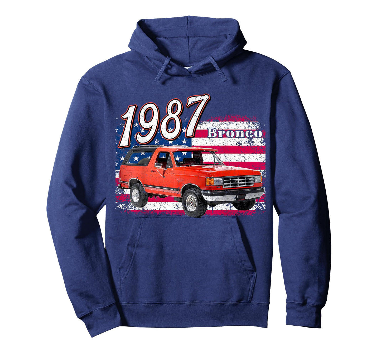 1987 87 Bronco Red Classic Vintage Old Car USA Flag T-Shirt