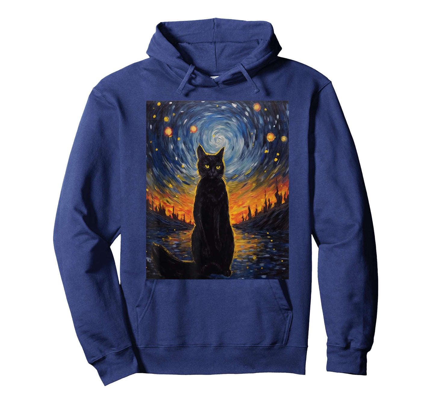 black cat Painting art Starry Night kitty kitten Van Gogh T-Shirt