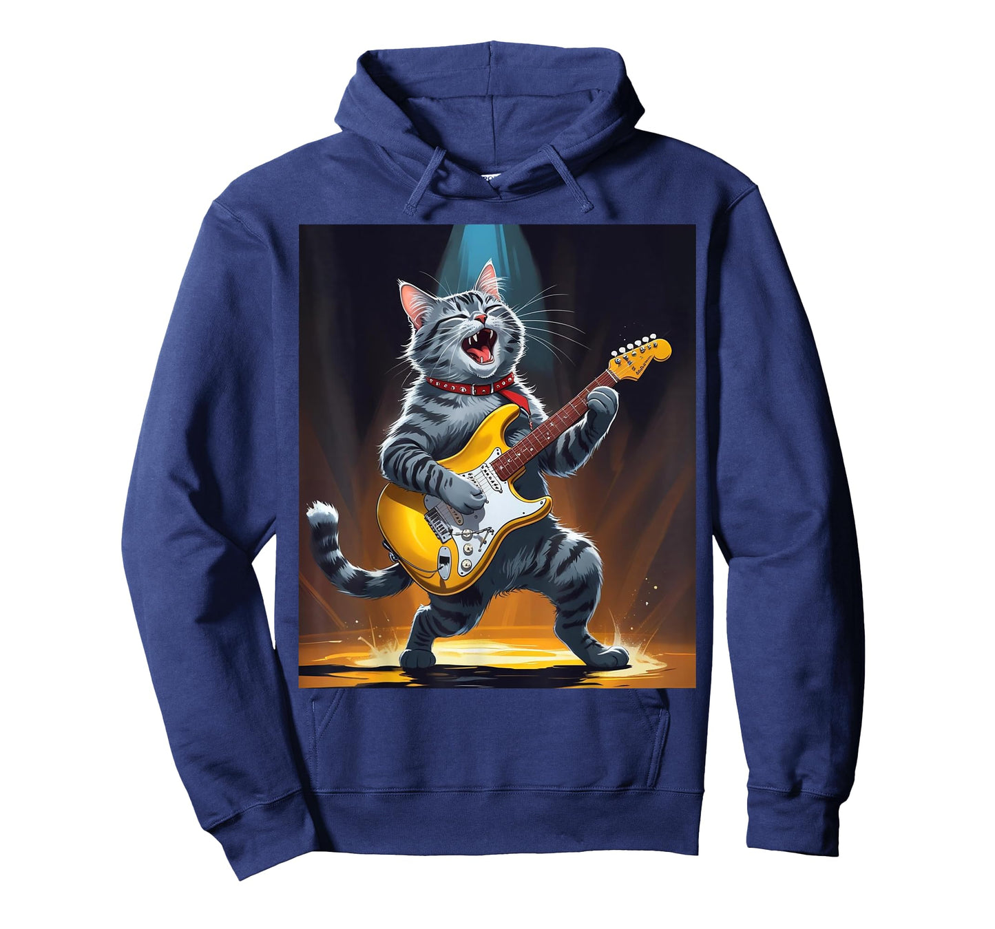 Cat Playing Guitar Rock Star Rock and Roll Men Women Kids T-Shirt