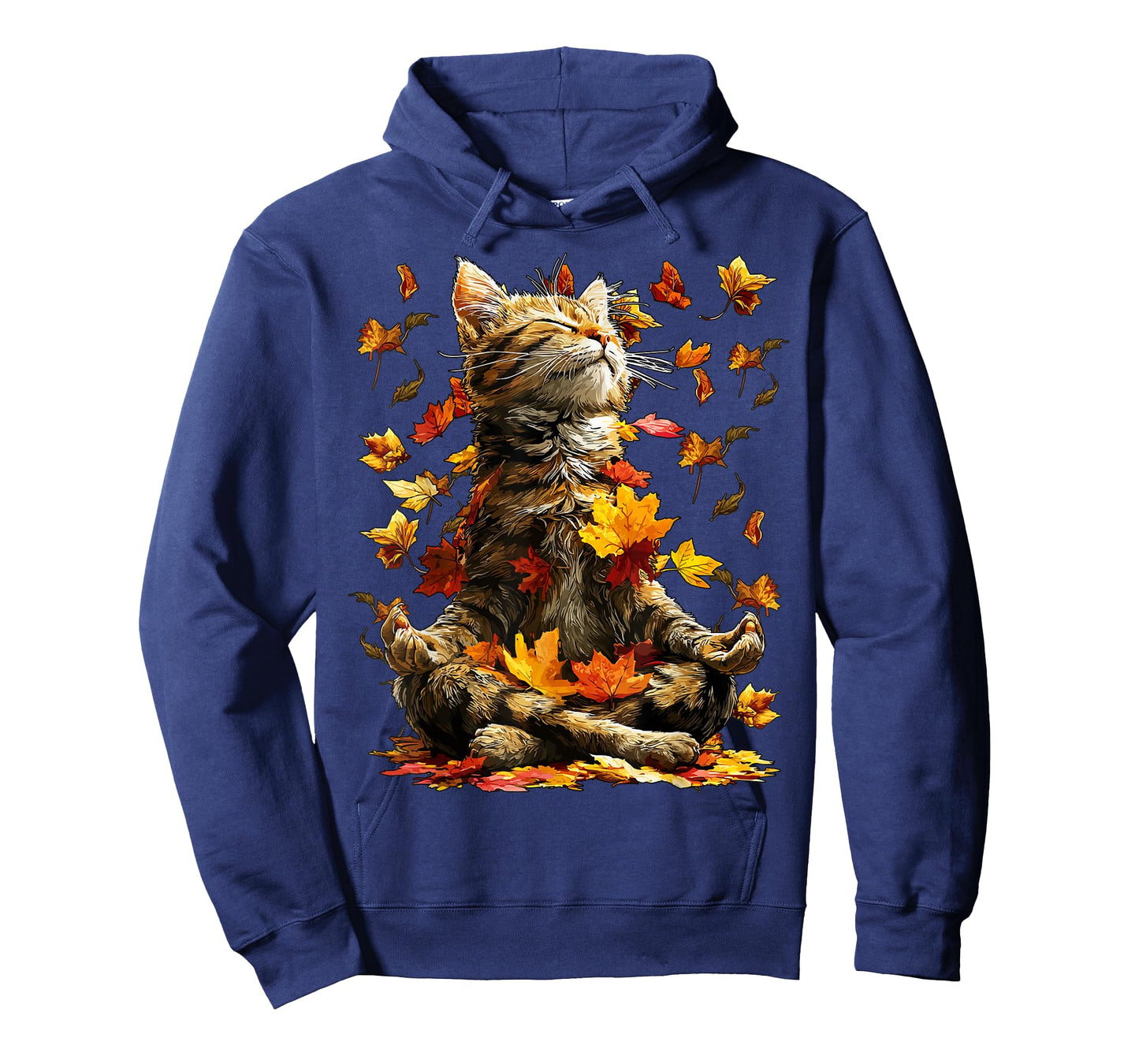 Cute Tabby Cat Fall Leaves Meditating Animal Yoga Autumn Art T-Shirt