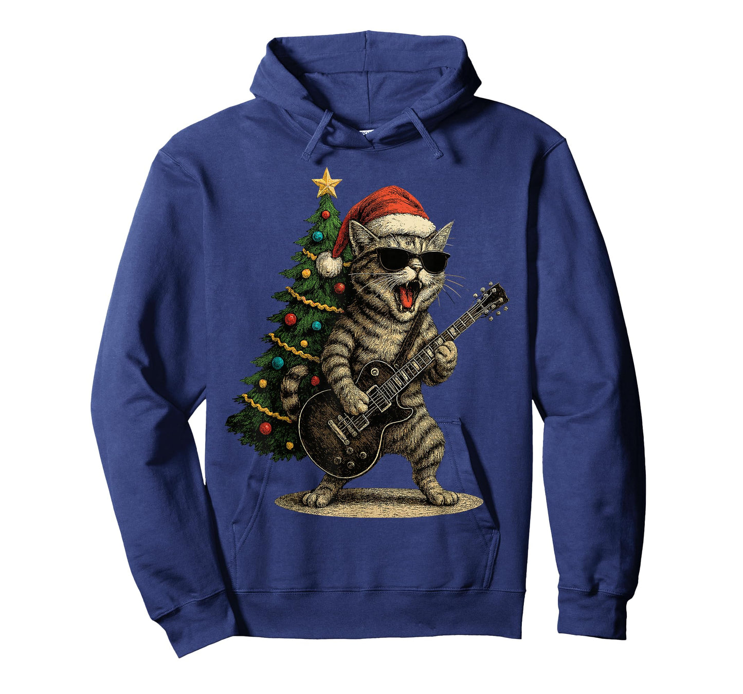 Christmas Cat Playing Guitar Rock and Roll Star Cat T-Shirt