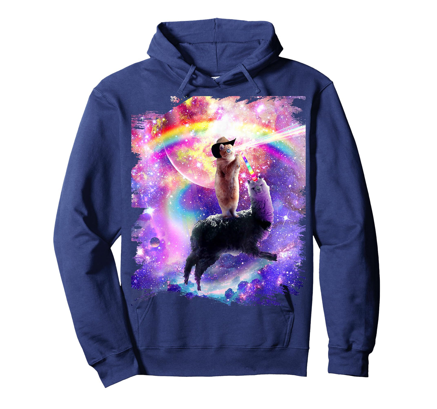 Laser Galaxy Space Cat on Rainbow Llama Unicorn T-Shirt