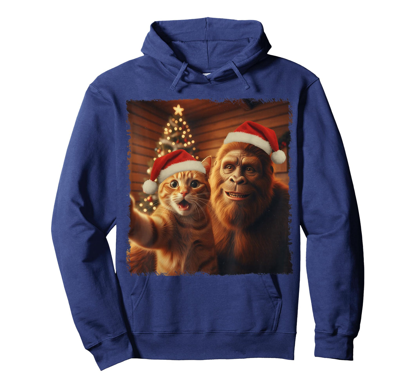 Funny Cat and Sasquatch Christmas Selfie Santa Hat Boys Men T-Shirt