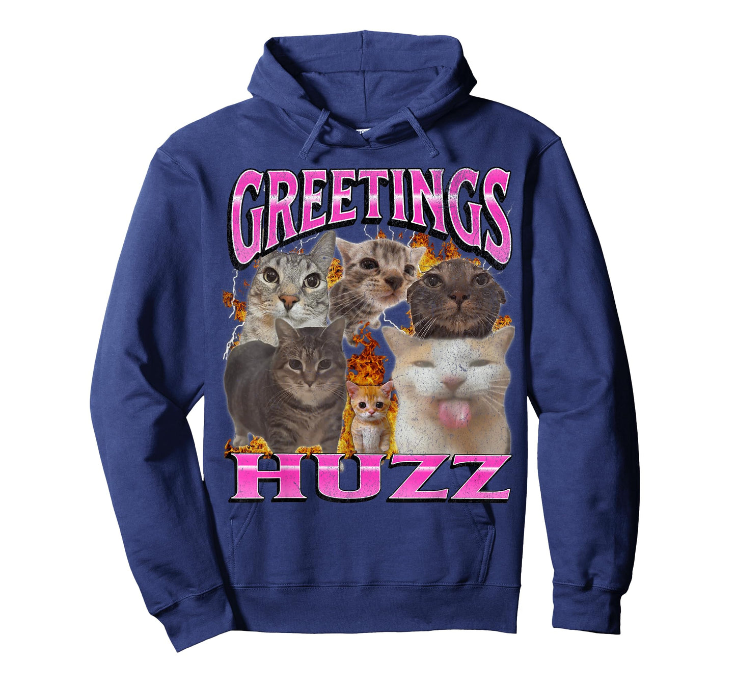 Greetings Huzz Funny Cat Meme Bootleg Graphic Men Women T-Shirt
